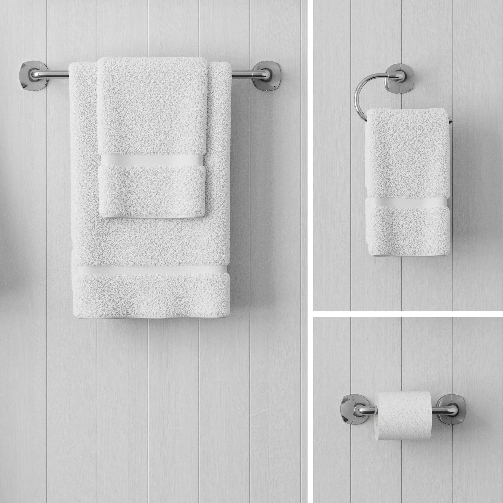 Juego de accesorios para baño con 3 piezas Rancho de cromo pulido: Barra para toallas, porta papel higiénico y argolla para toallas incluidos BTB-RCH03C.