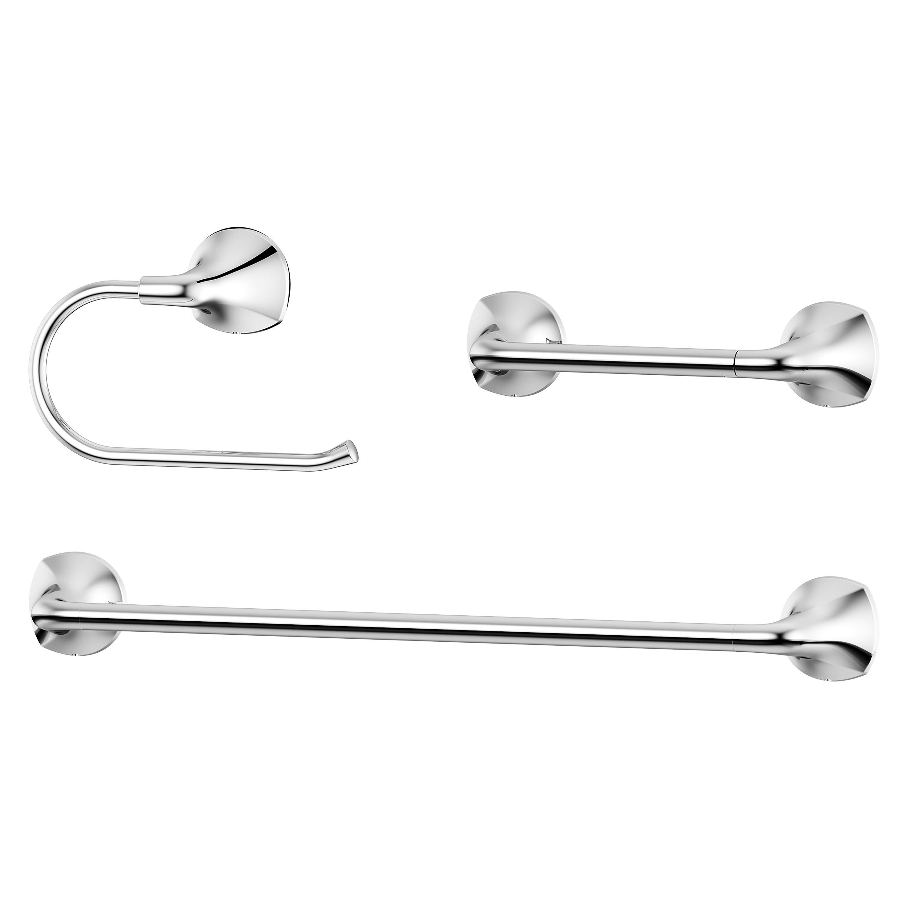 Juego de accesorios para baño con 3 piezas Rancho de cromo pulido: Barra para toallas, porta papel higiénico y argolla para toallas incluidos BTB-RCH03C.