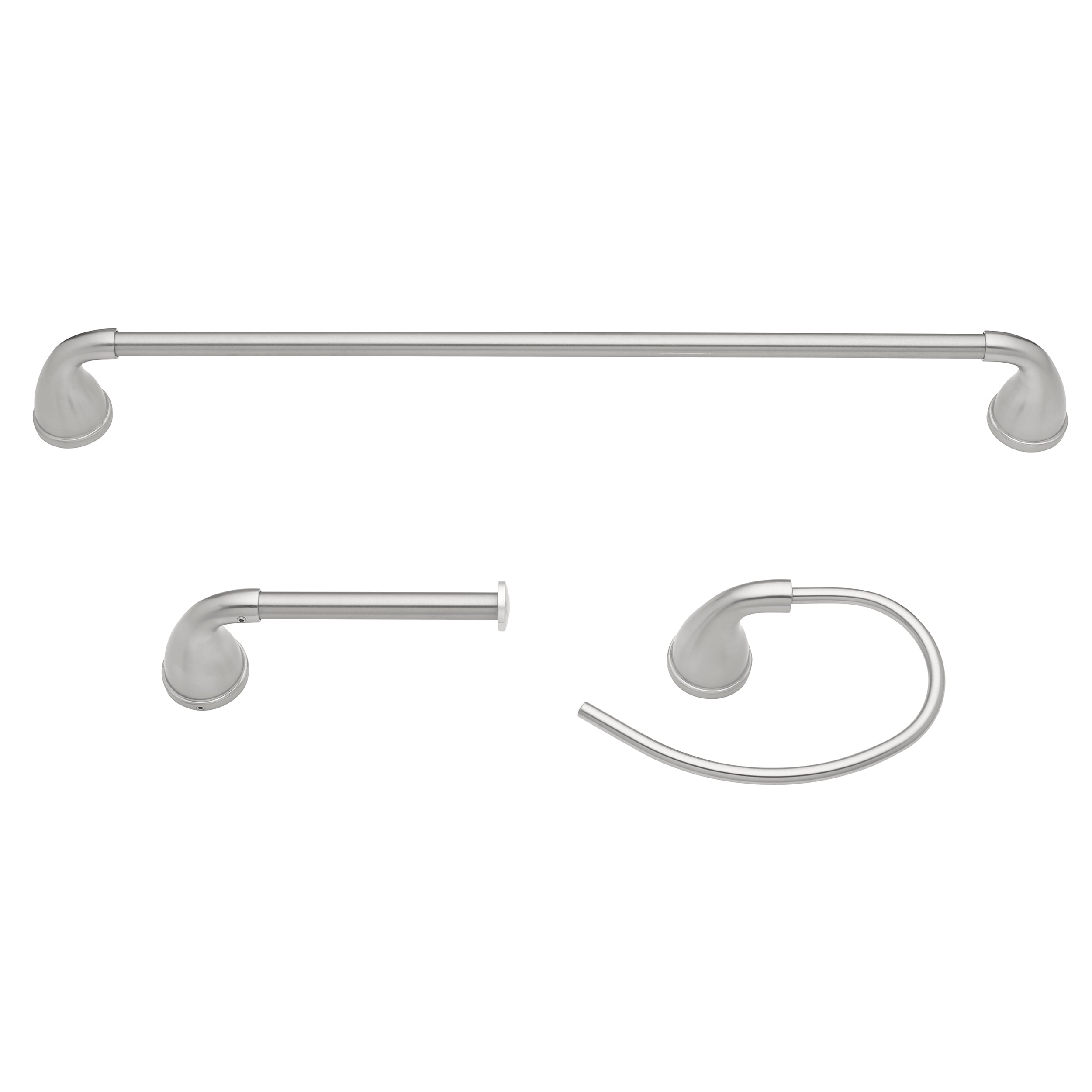 Juego de accesorios de baño decorativos de níquel cepillado de 3 piezas Project Source Dover - Incluye barra de toallas, portarrollos de papel higiénico, anillo de toalla, gancho para batas