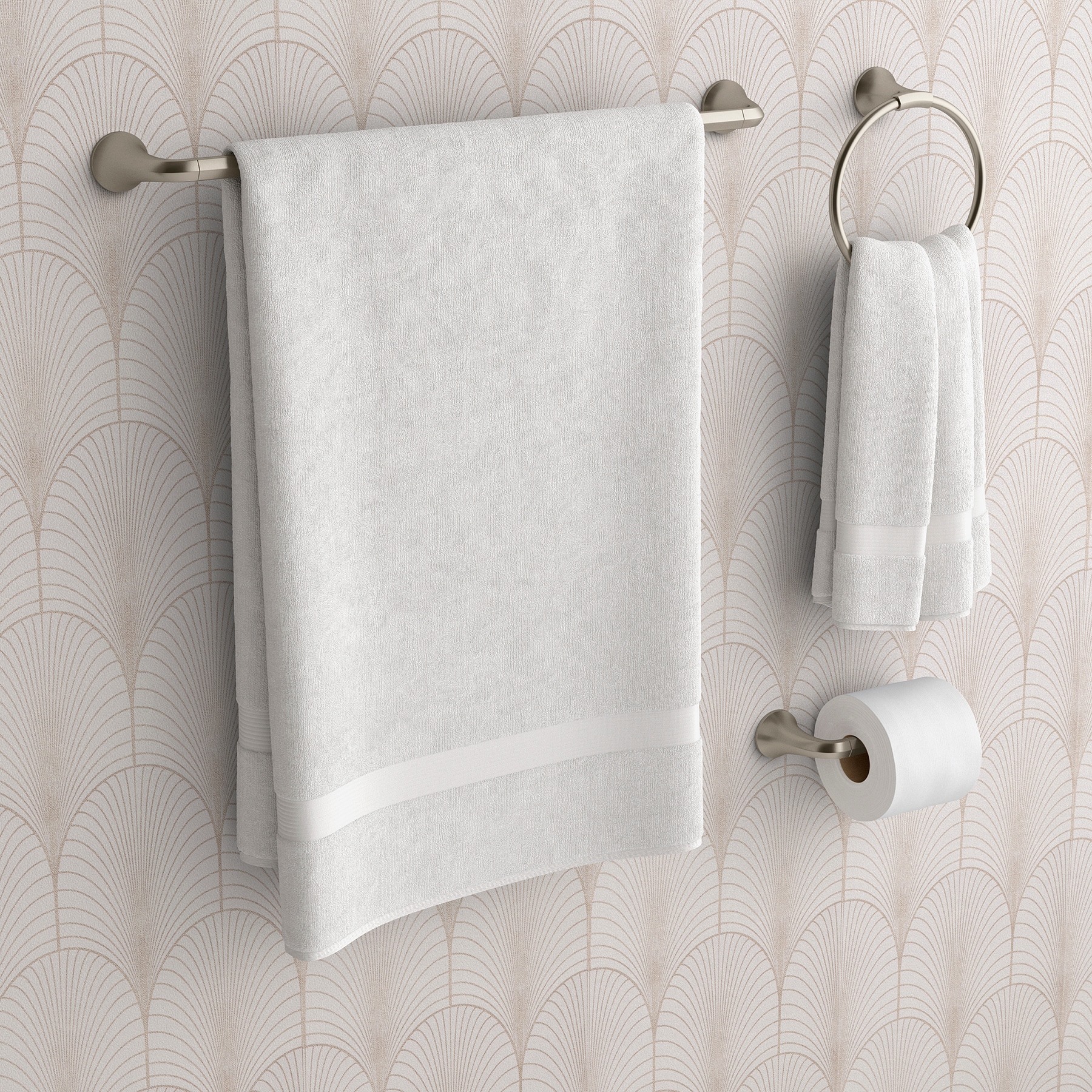 Juego de Accesorios Decorativos para Baño de Níquel Cepillado Vibrante de 3 Piezas KOHLER - Barra de Toalla, Portarrollos y Argolla para Toalla incluidos R29193-BN
