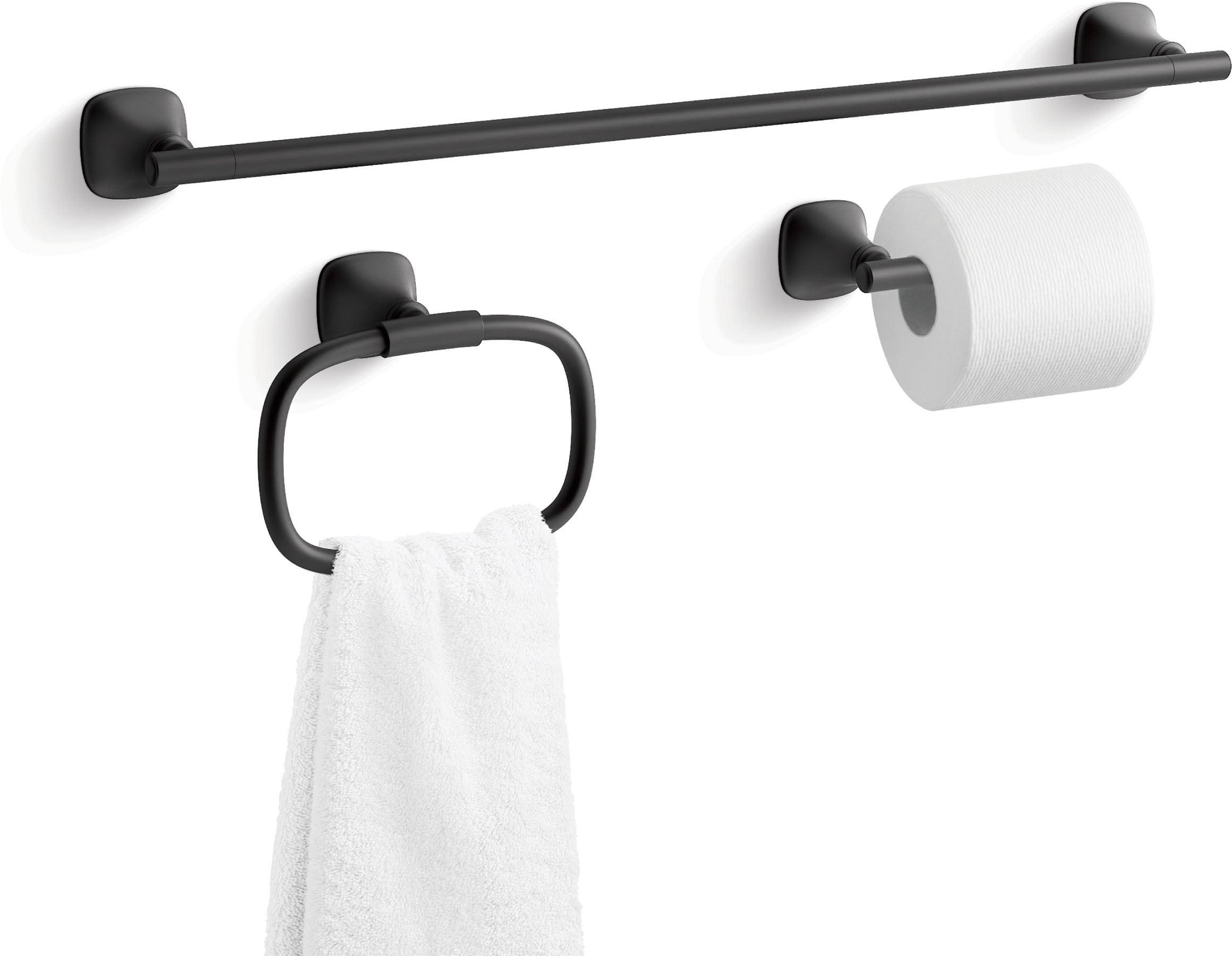 Juego de accesorios de baño decorativos en negro mate KOHLER de 3 piezas: barra de toalla, portarrollos y argolla para toalla (incluidos R28014-BL)