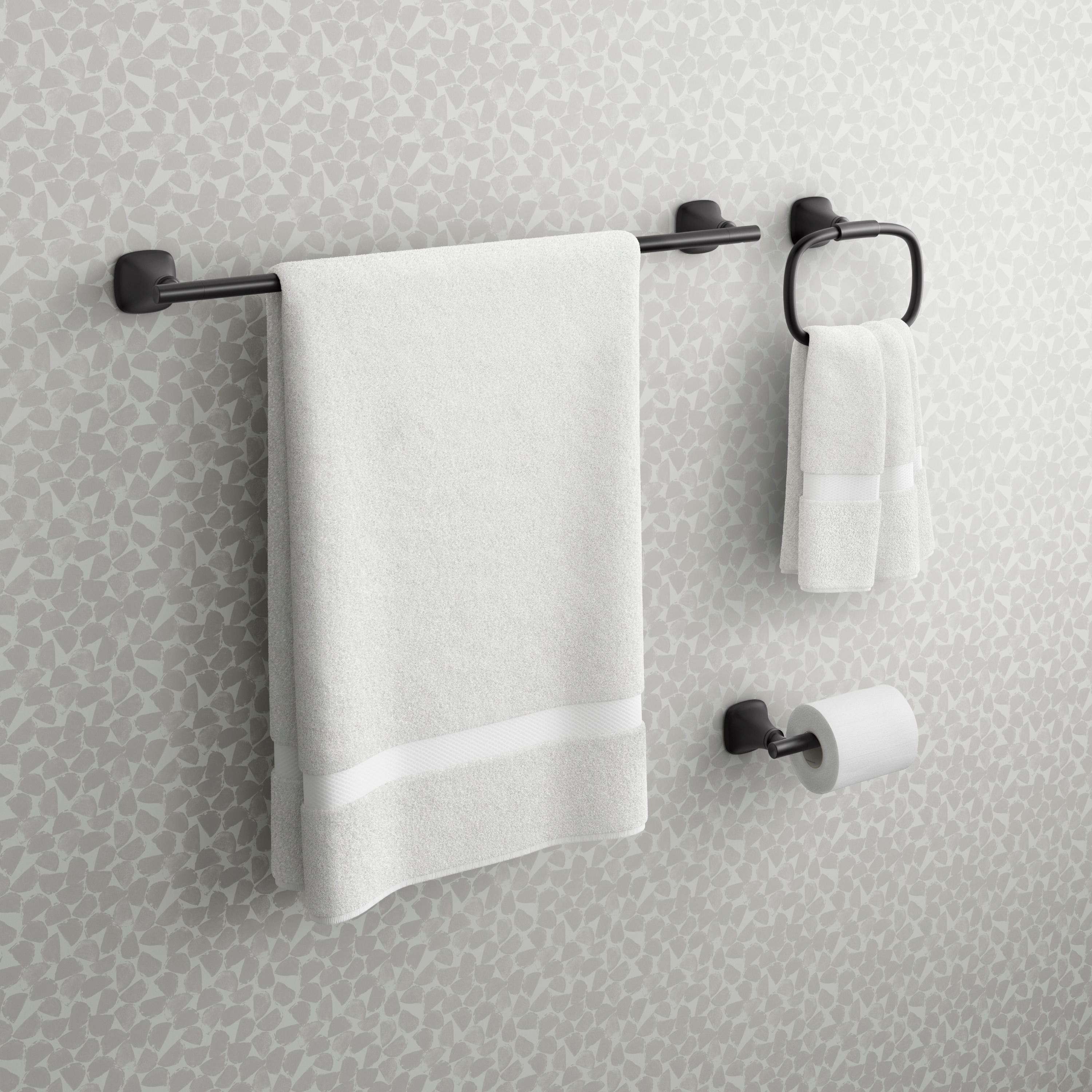 Juego de accesorios de baño decorativos en negro mate KOHLER de 3 piezas: barra de toalla, portarrollos y argolla para toalla (incluidos R28014-BL)