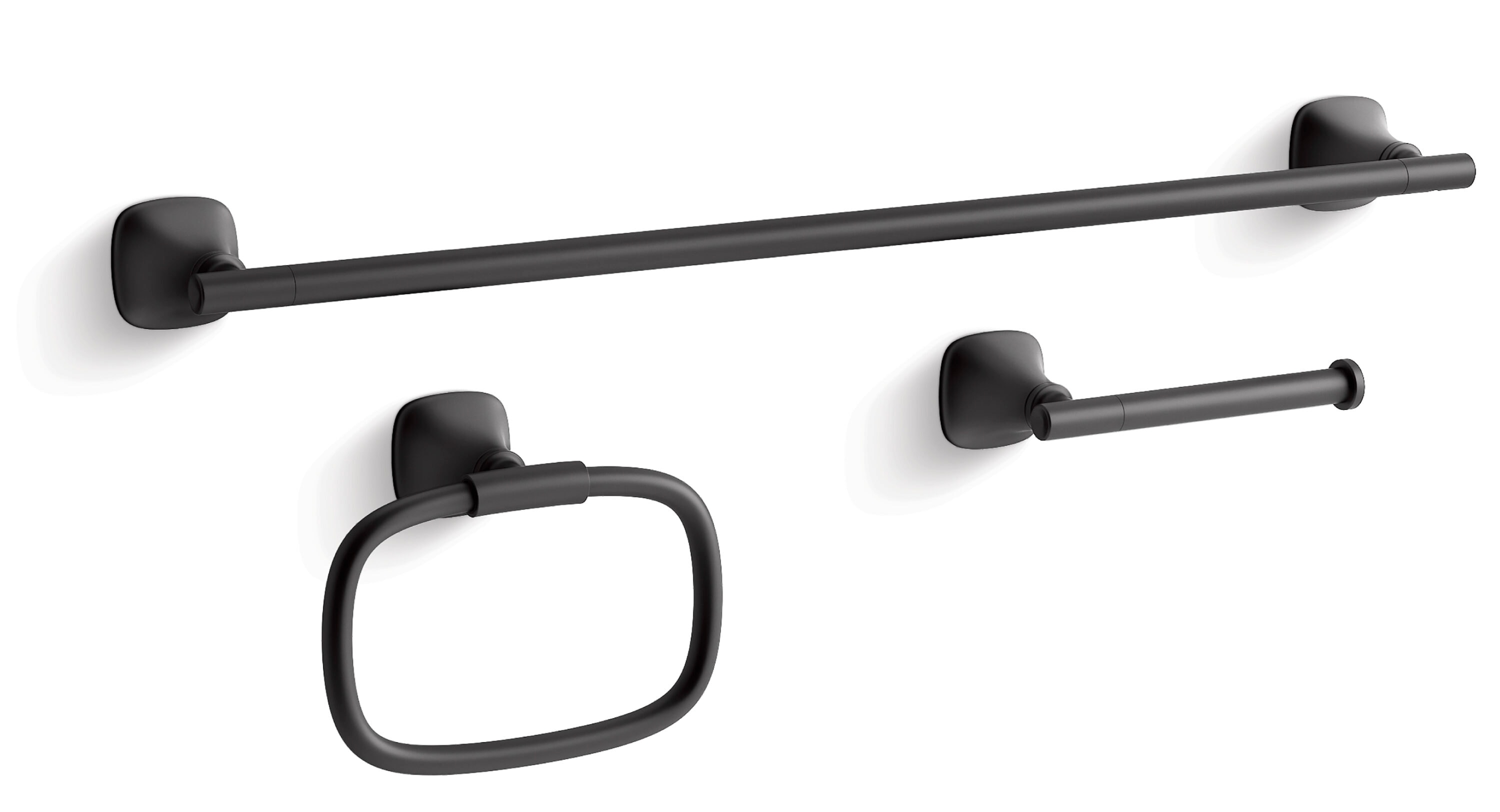 Juego de accesorios de baño decorativos en negro mate KOHLER de 3 piezas: barra de toalla, portarrollos y argolla para toalla (incluidos R28014-BL)