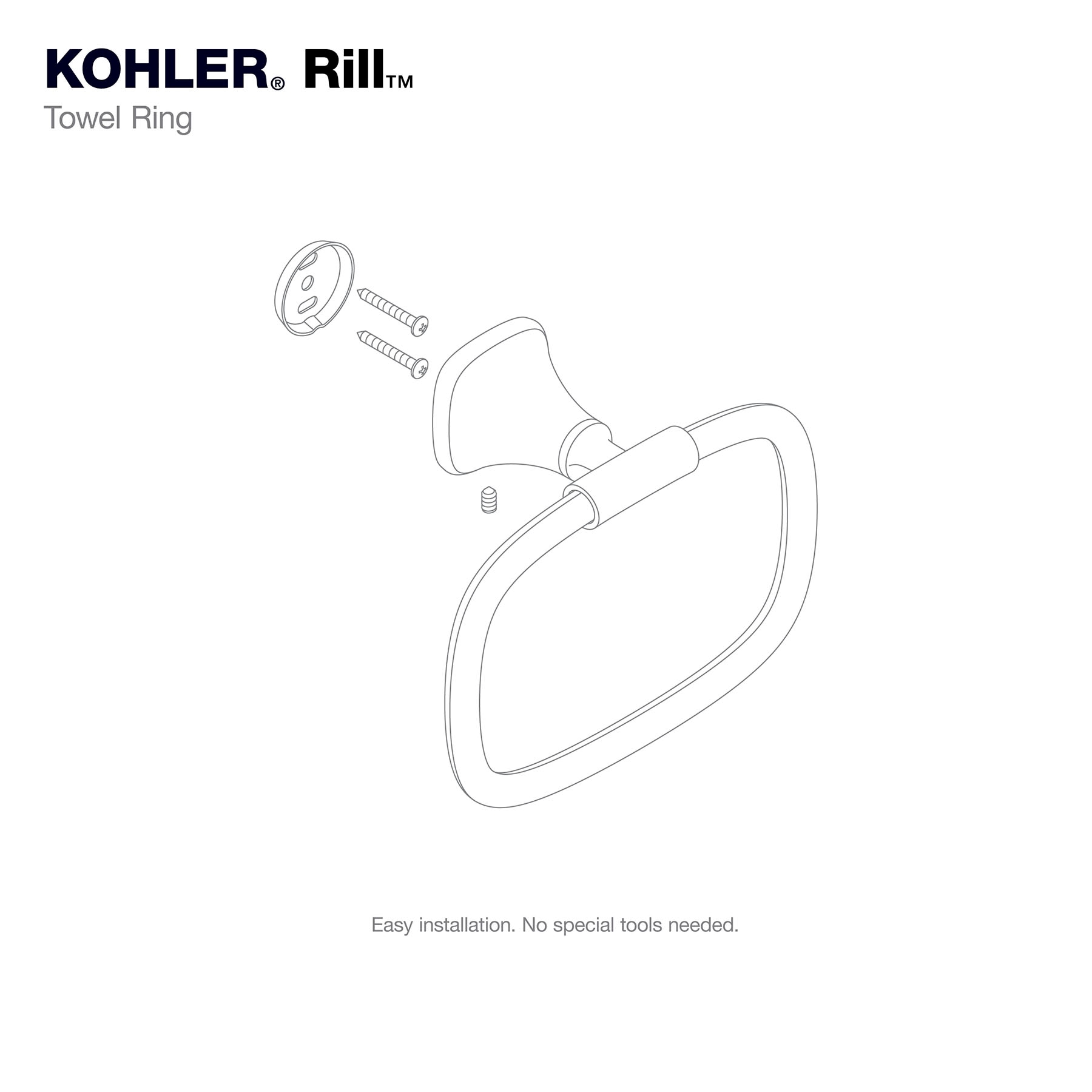 Juego de accesorios de baño decorativos en negro mate KOHLER de 3 piezas: barra de toalla, portarrollos y argolla para toalla (incluidos R28014-BL)