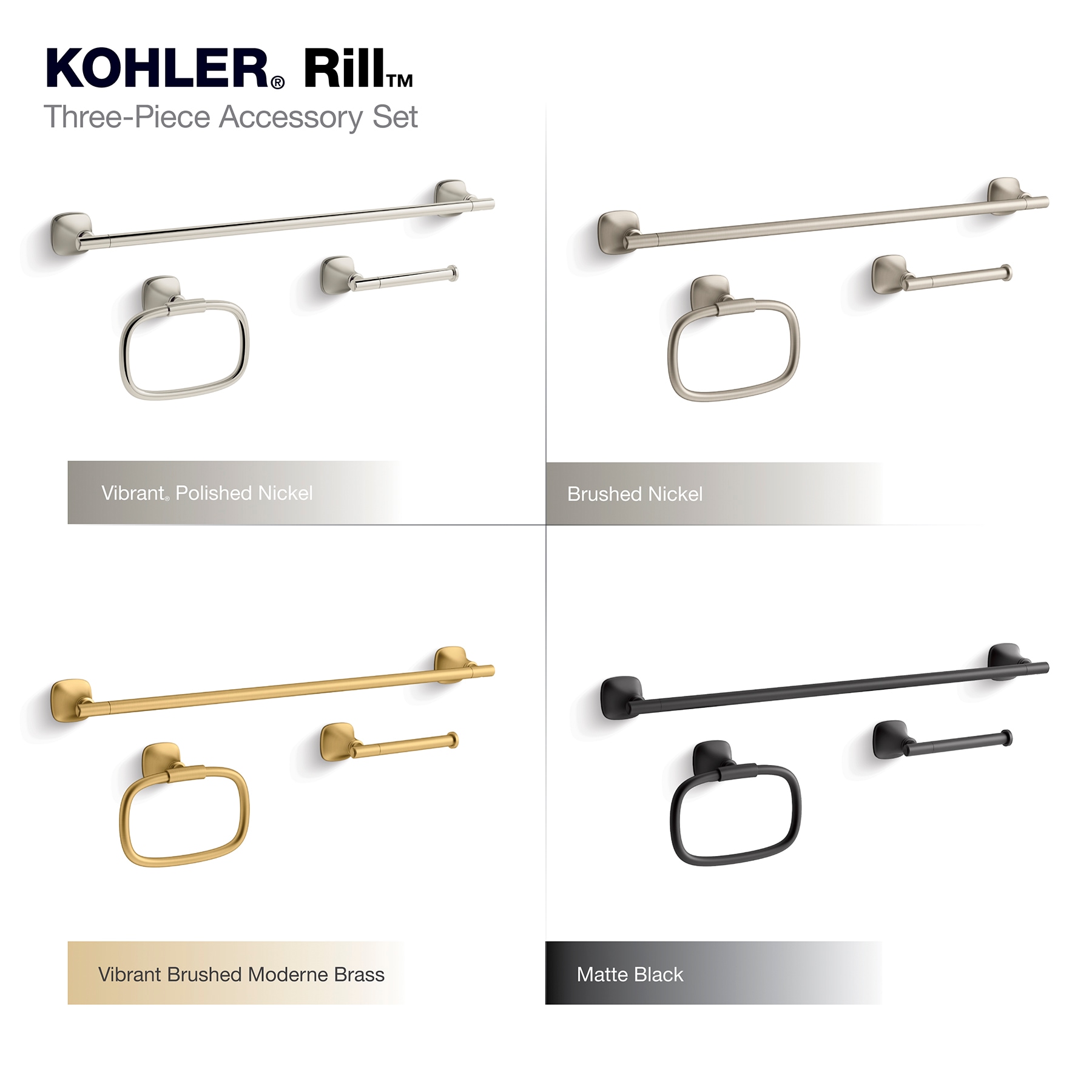 Juego de accesorios de baño decorativos en negro mate KOHLER de 3 piezas: barra de toalla, portarrollos y argolla para toalla (incluidos R28014-BL)
