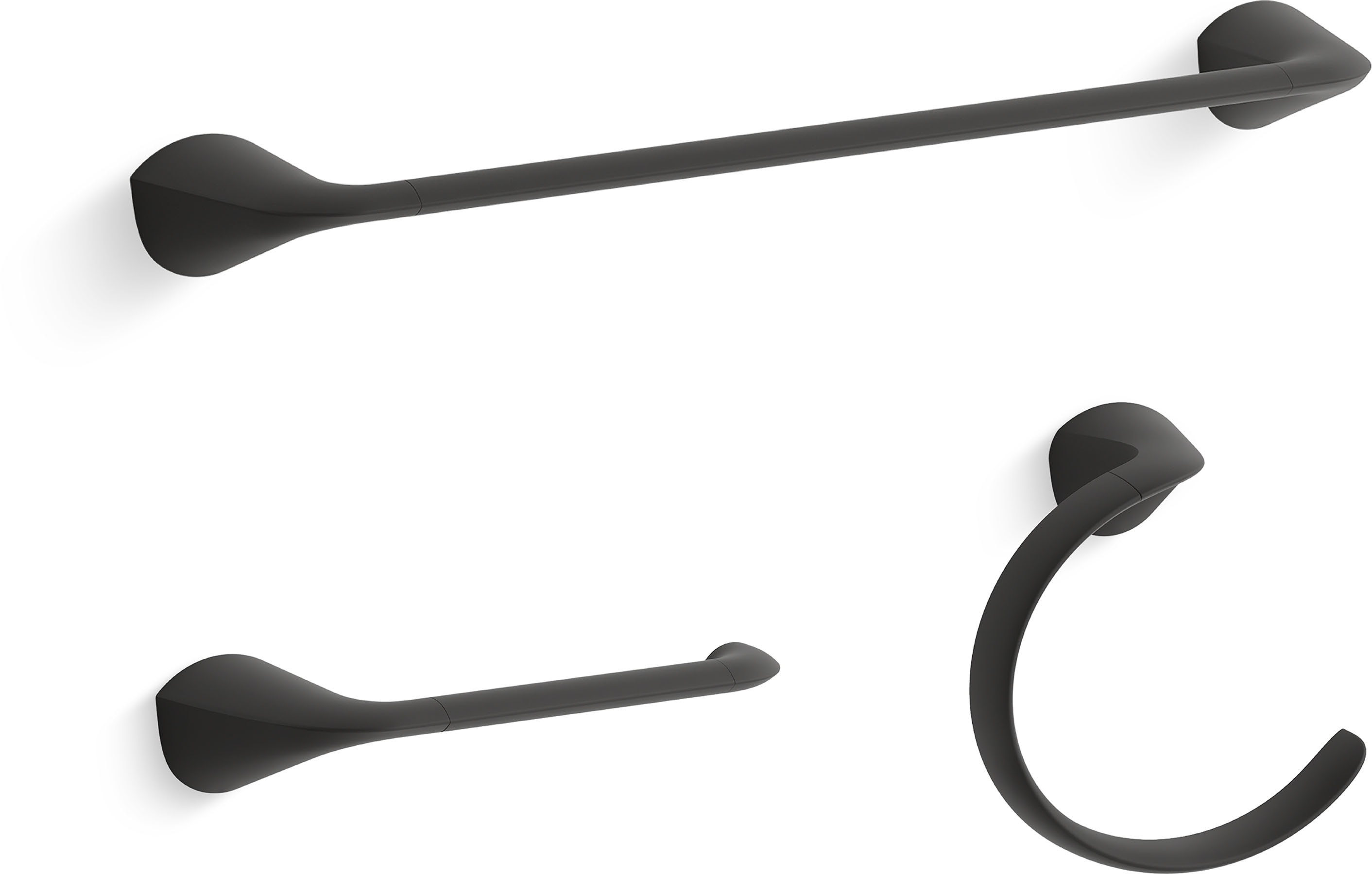 Juego de Accesorios Decorativos para Baño en Negro Mate de 3 Piezas de KOHLER: Barra de Toalla, Portarrollos de Papel Higiénico y Argolla para Toalla Incluidos (R31186-BL)
