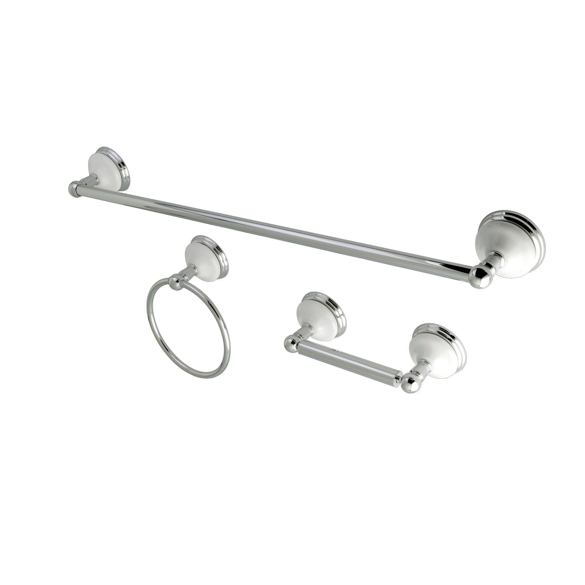Juego de Accesorios para Baño Víctoriano de Cromo Pulido de 3 Piezas de Kingston Brass: Barra para Toallas, Portarrollos de Papel y Argolla para Toalla incluidos.