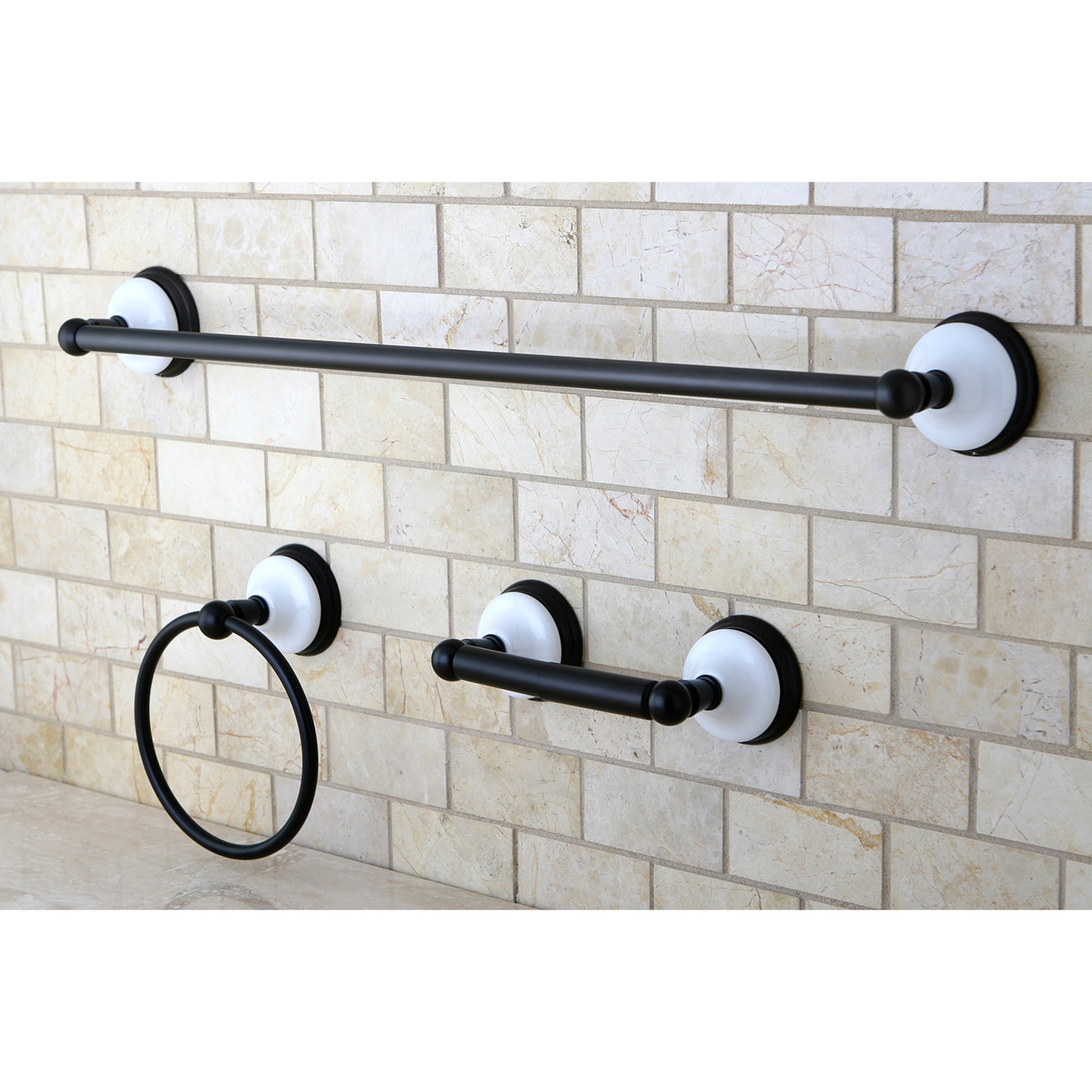 Juego de accesorios de baño decorativos estilo victoriano de 3 piezas en bronce aceitado - Barra de toallas, portarrollos de papel higiénico, argolla de toallas incluidos.