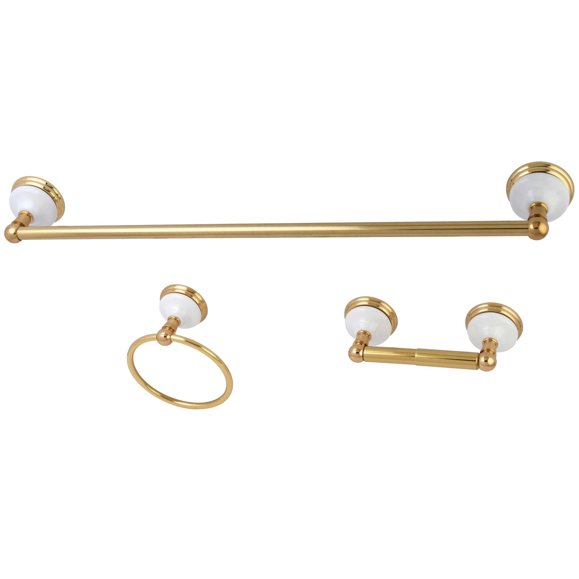 Juego de accesorios de baño decorativos de latón pulido estilo victoriano de 3 piezas de Kingston Brass: barra de toalla, porta rollo de papel higiénico y argolla para toalla. Incluido WLK1111482