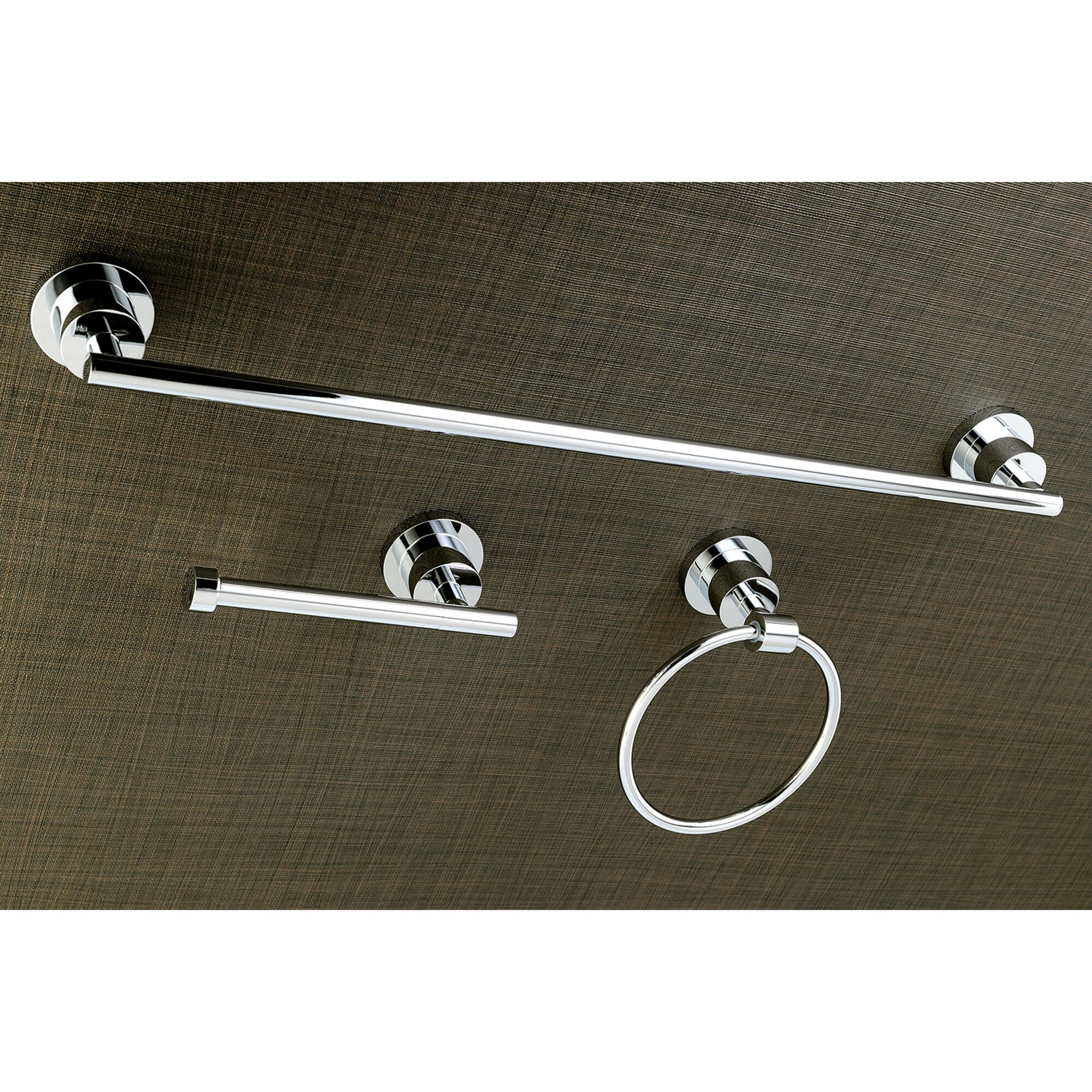Juego de accesorios decorativos para baño de 3 piezas en cromo pulido Kingston Brass Concord: Barra de toalla, porta rollo de papel higiénico, aro de toalla incluidos WLK8211481