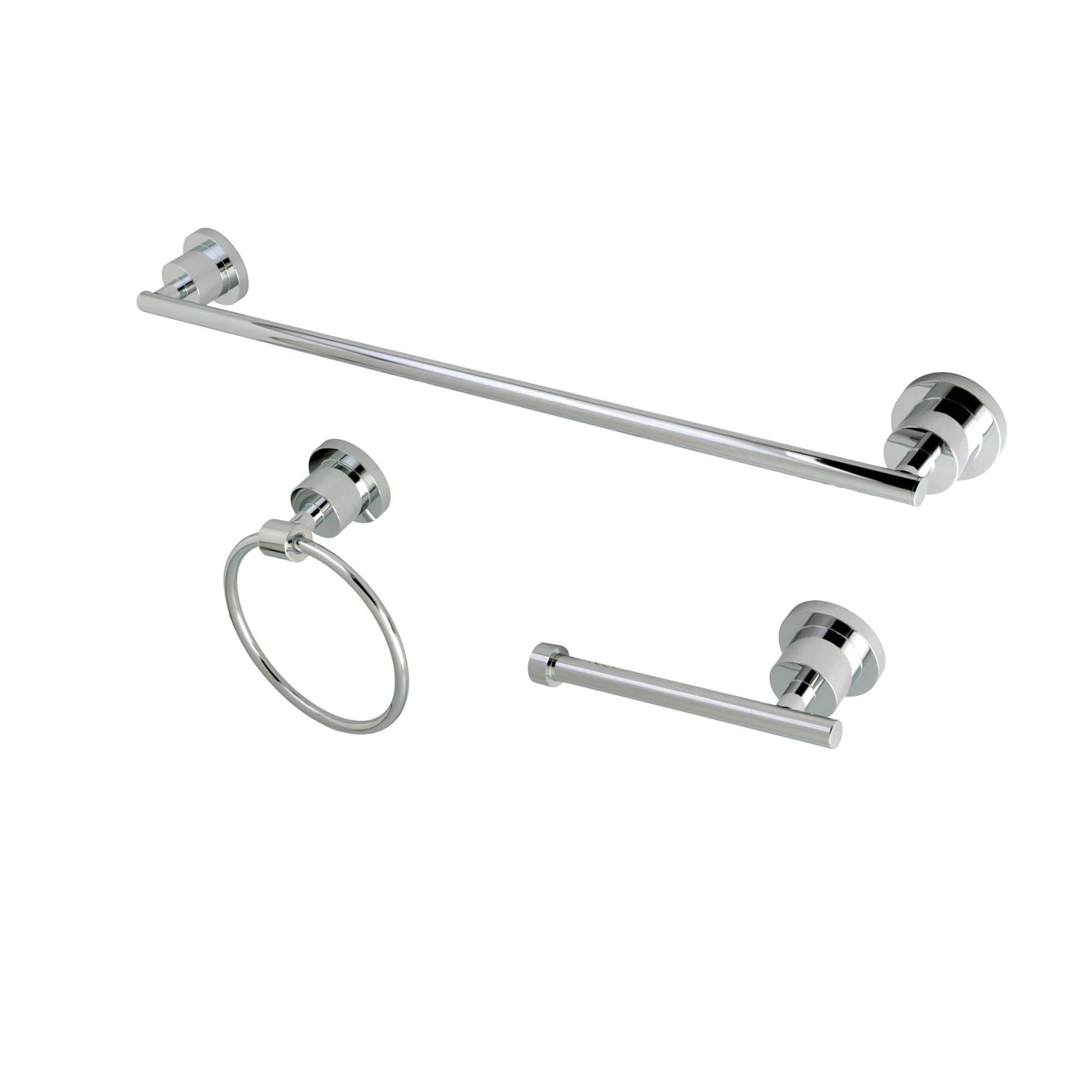 Juego de accesorios decorativos para baño de 3 piezas en cromo pulido Kingston Brass Concord: Barra de toalla, porta rollo de papel higiénico, aro de toalla incluidos WLK8211481