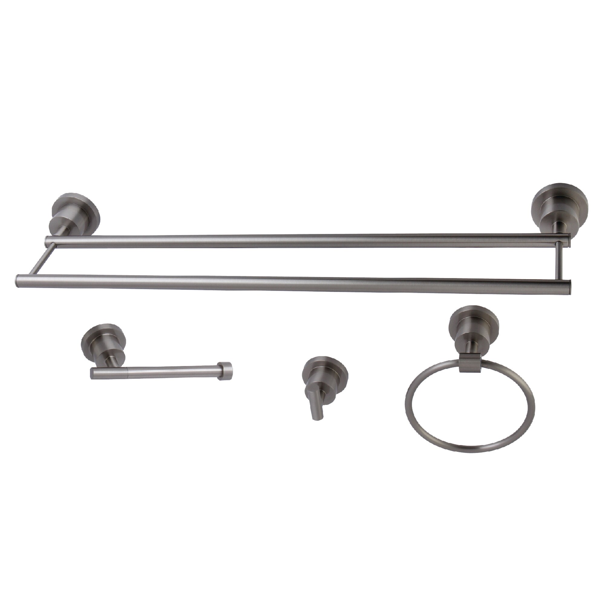 Juego de accesorios de baño decorativos de níquel cepillado Kingston Brass Concord de 4 piezas: Barra de toalla, portarrollos, anillo de toalla y gancho para batas incluidos WLK82134788