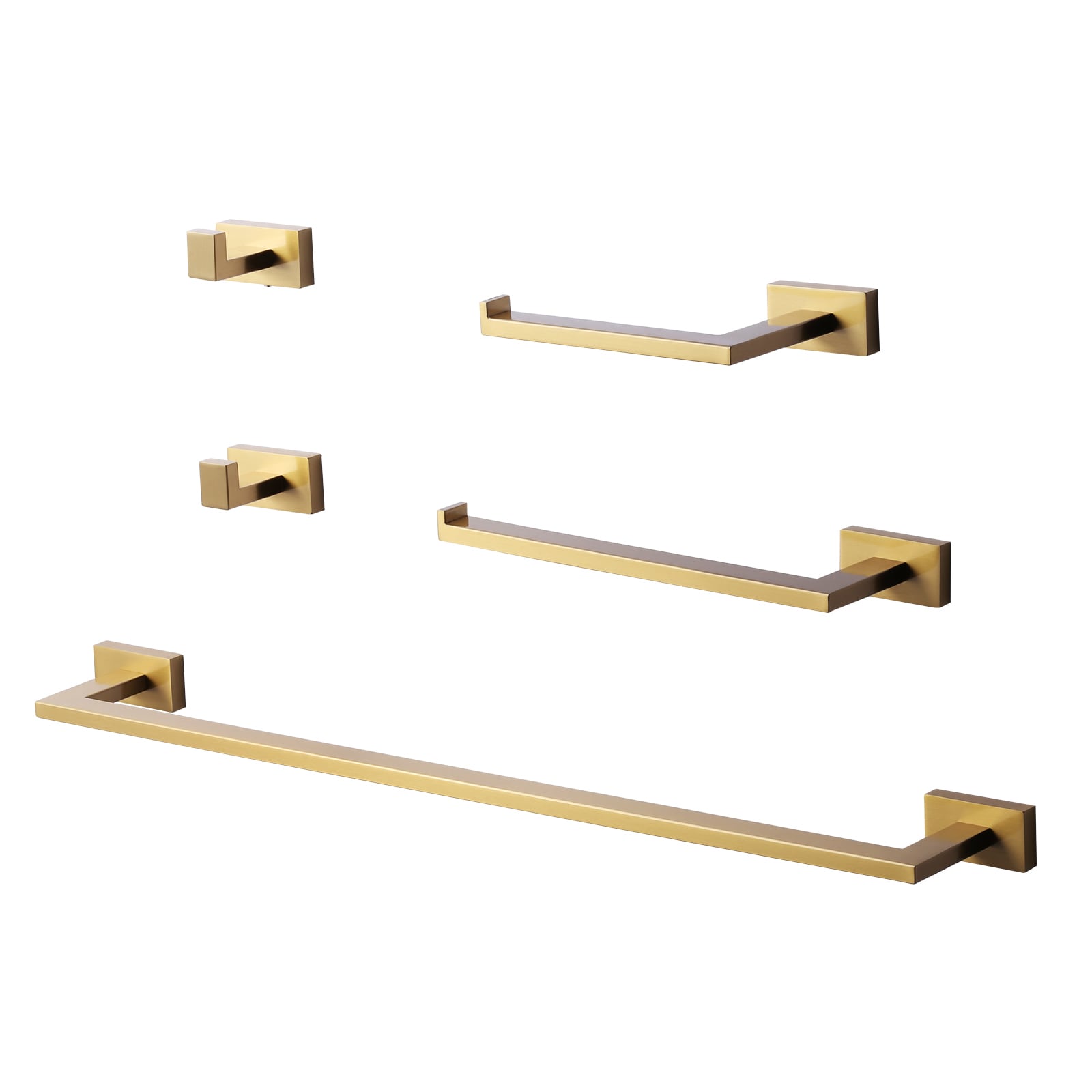 Juego de 5 piezas de accesorios de baño decorativos en dorado incluye barra de toalla, portarrollos de papel higiénico y gancho para bata WOWOW 410115G-LW