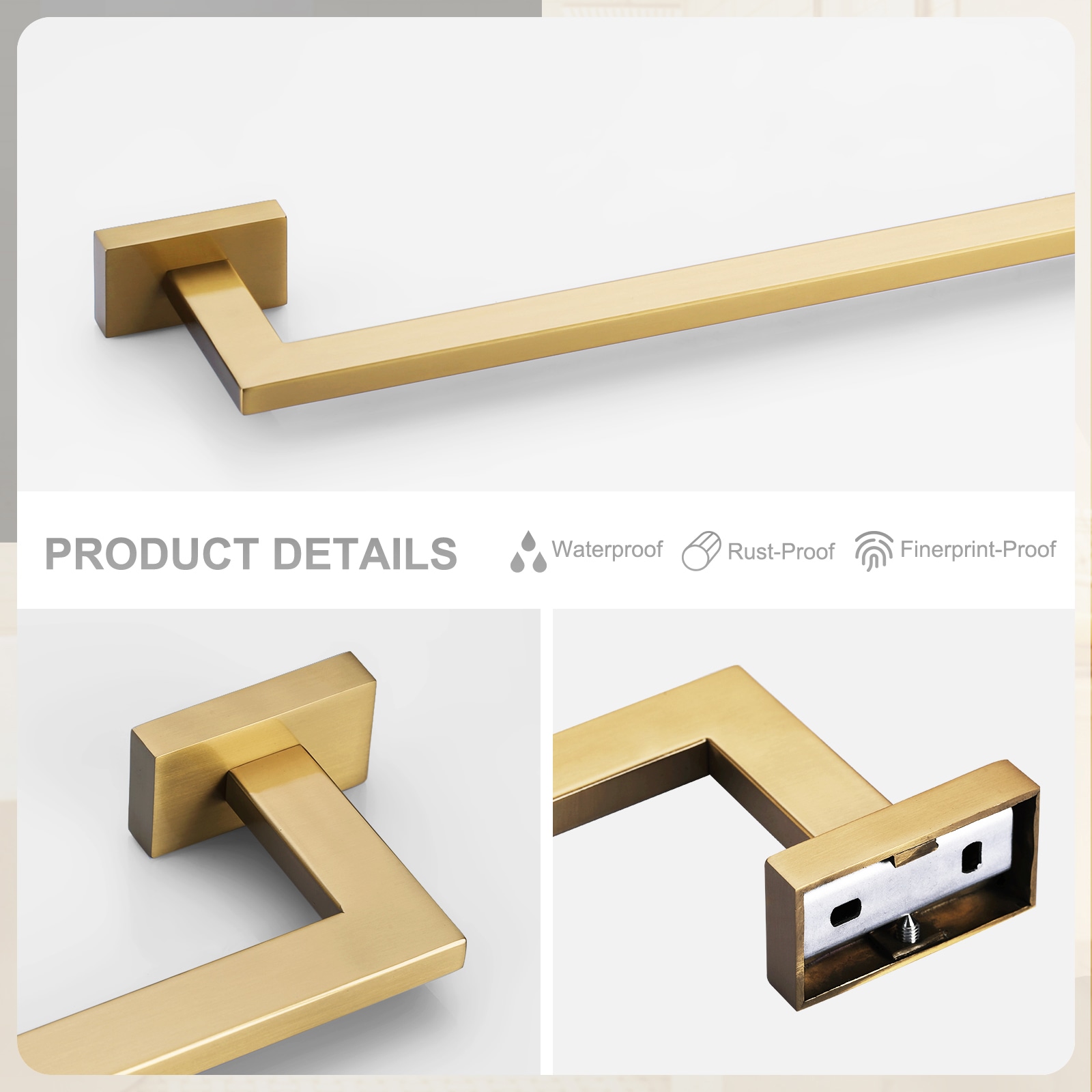 Juego de 5 piezas de accesorios de baño decorativos en dorado incluye barra de toalla, portarrollos de papel higiénico y gancho para bata WOWOW 410115G-LW