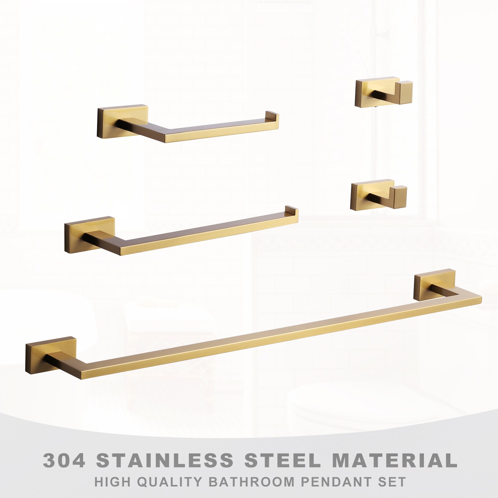Juego de 5 piezas de accesorios de baño decorativos en dorado incluye barra de toalla, portarrollos de papel higiénico y gancho para bata WOWOW 410115G-LW