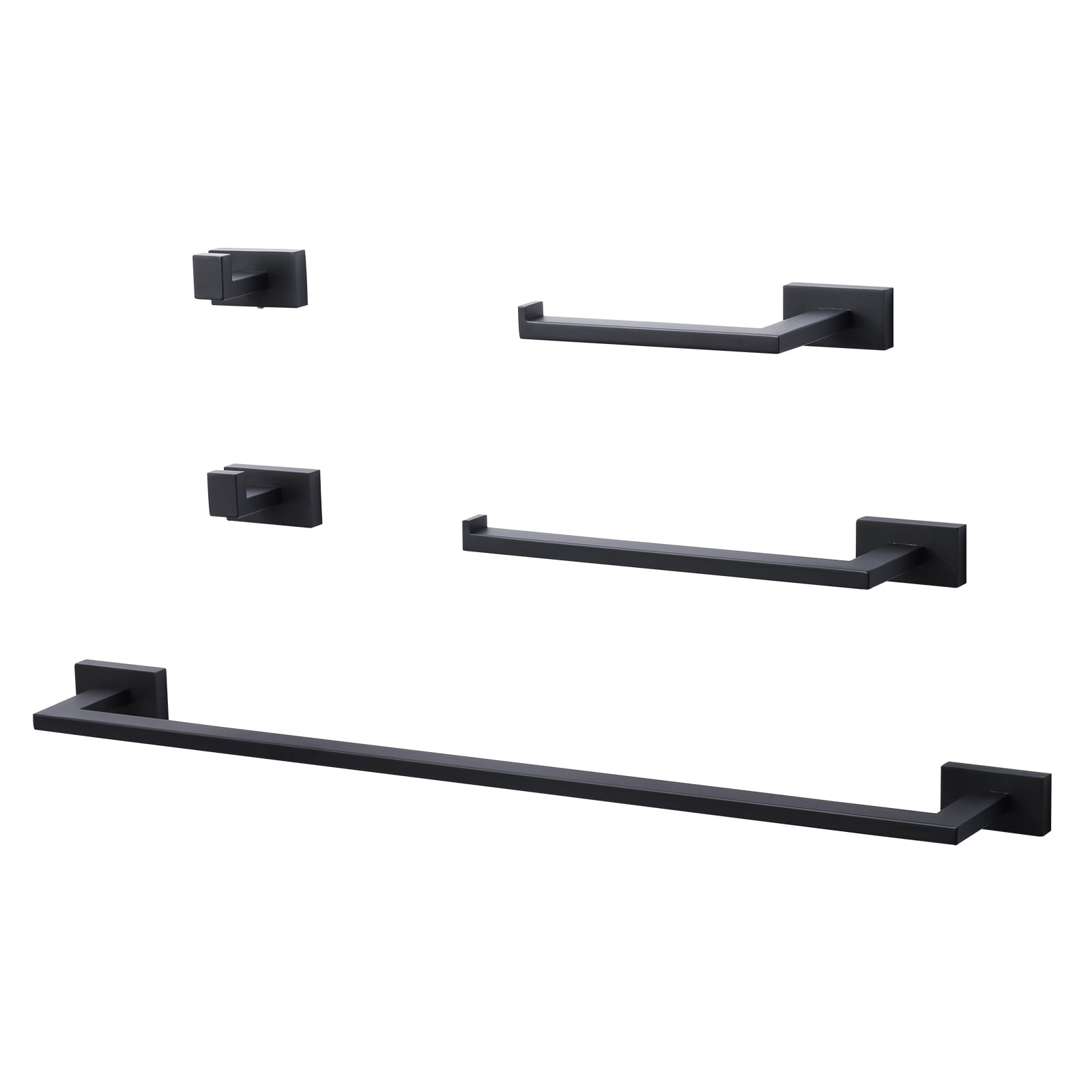 Set de Accesorios de Baño Decorativo de 5 Piezas en Negro Mate, Incluye Barra de Toallas, Porta Papel Higiénico y Gancho para Batas WOWOW 410115B-LW