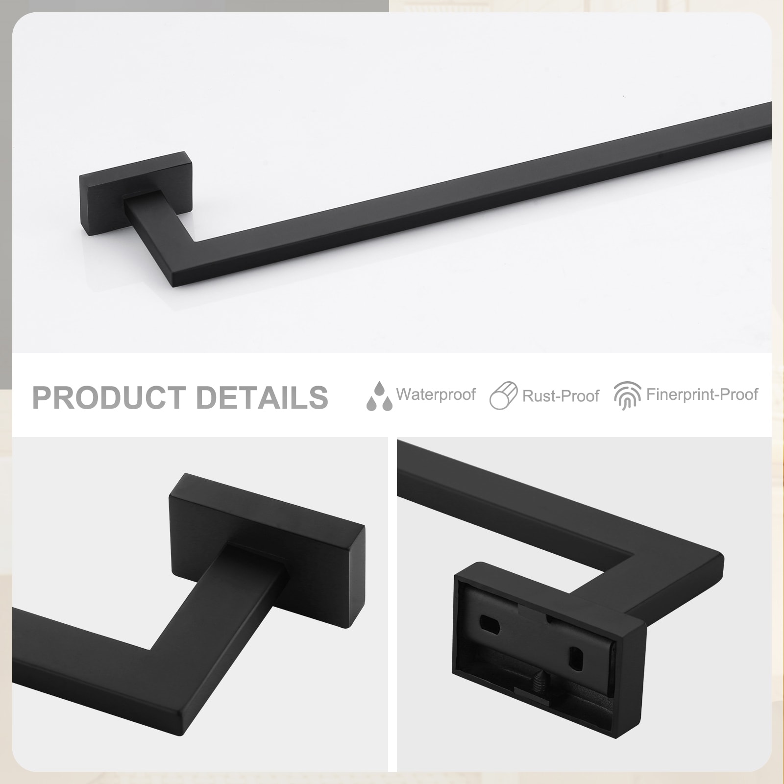 Set de Accesorios de Baño Decorativo de 5 Piezas en Negro Mate, Incluye Barra de Toallas, Porta Papel Higiénico y Gancho para Batas WOWOW 410115B-LW