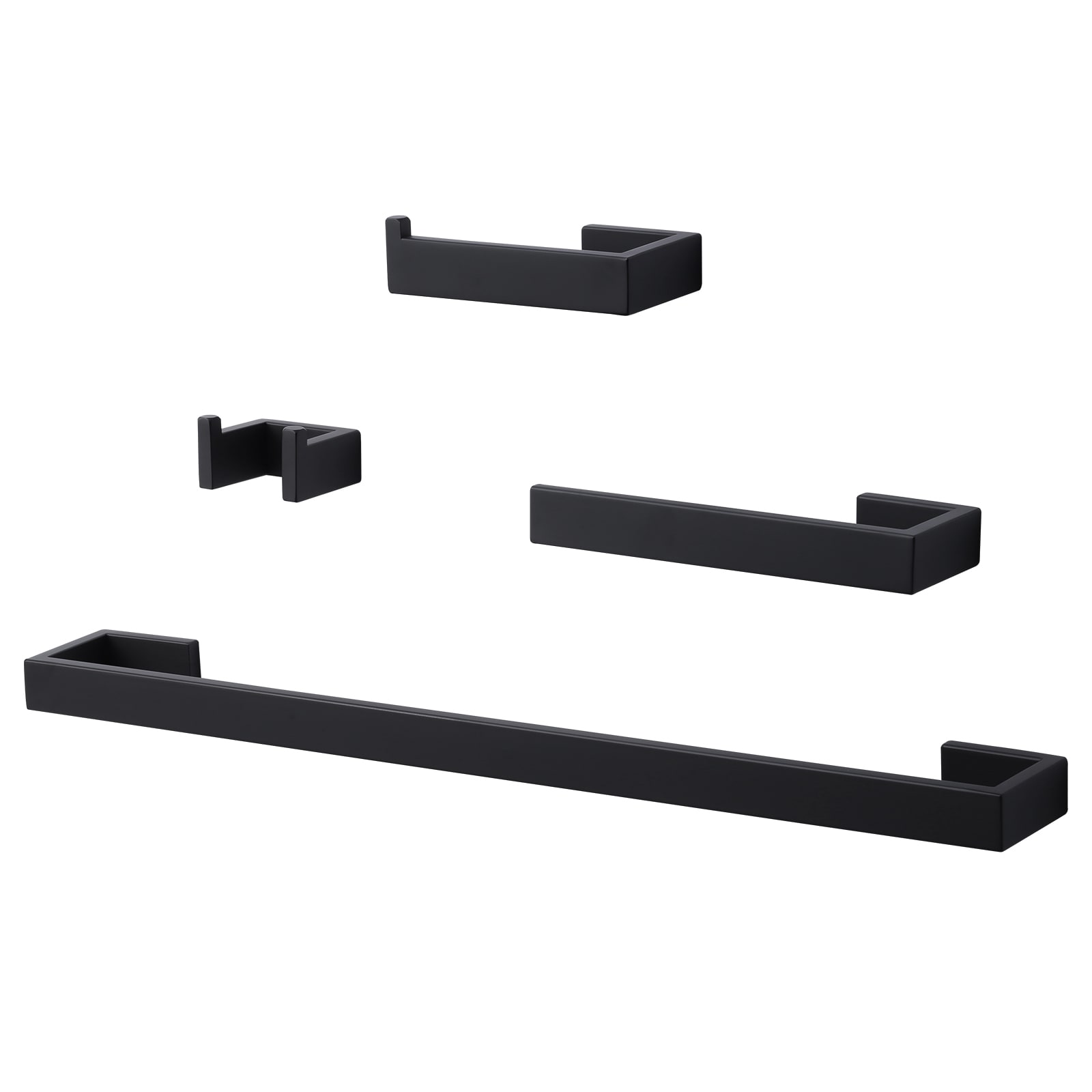 Set de accesorios de baño decorativos en negro mate de 4 piezas WOWOW - Incluye barra de toalla, porta papel higiénico y gancho para batas 410065B-LW