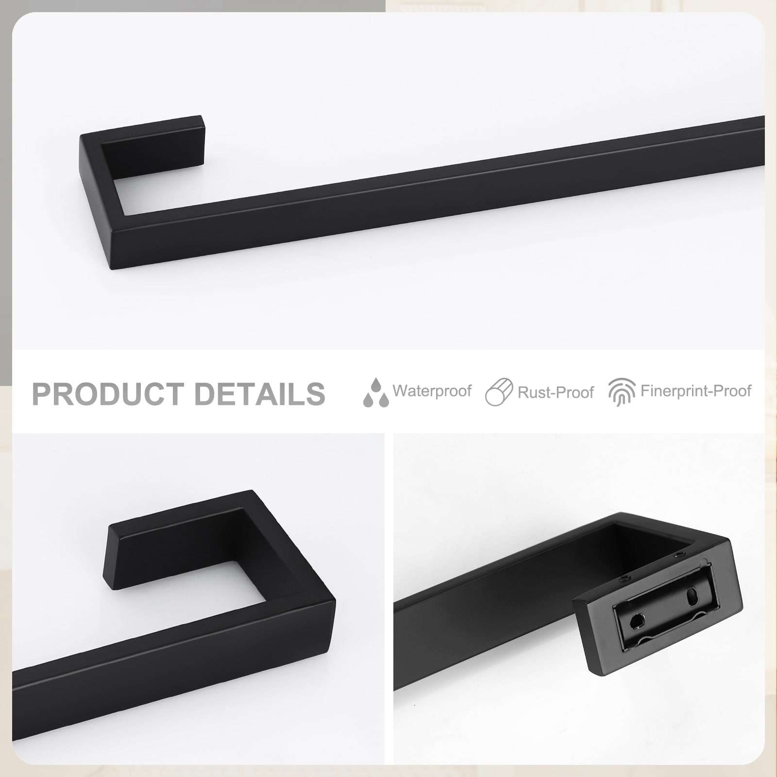 Set de accesorios de baño decorativos en negro mate de 4 piezas WOWOW - Incluye barra de toalla, porta papel higiénico y gancho para batas 410065B-LW