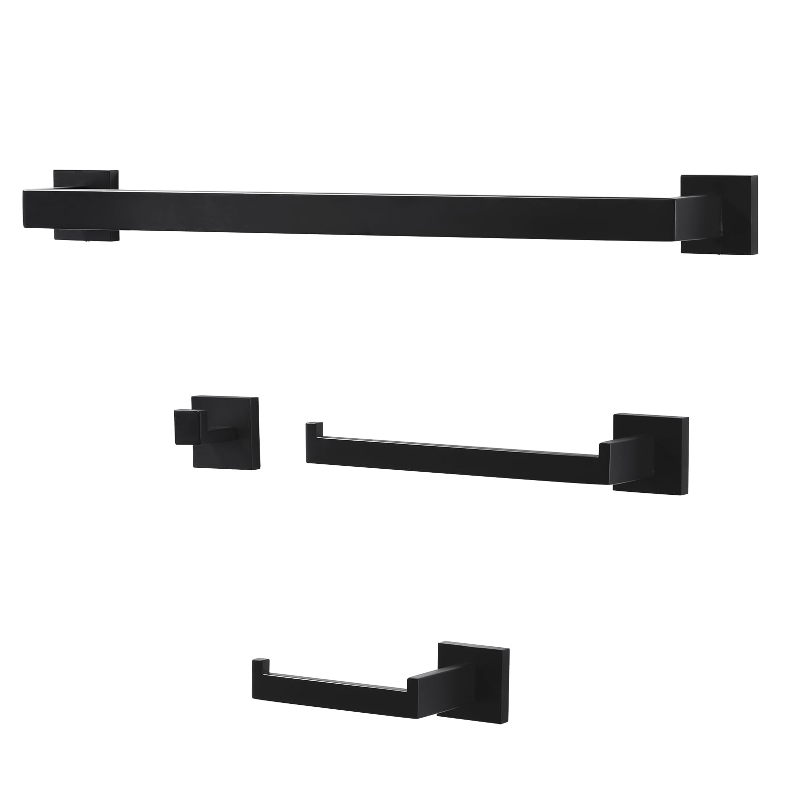 Juego de accesorios para baño en negro mate de 4 piezas WOWOW: Barra de toallas, portarrollos, gancho para batas incluidos 410094B-LW
