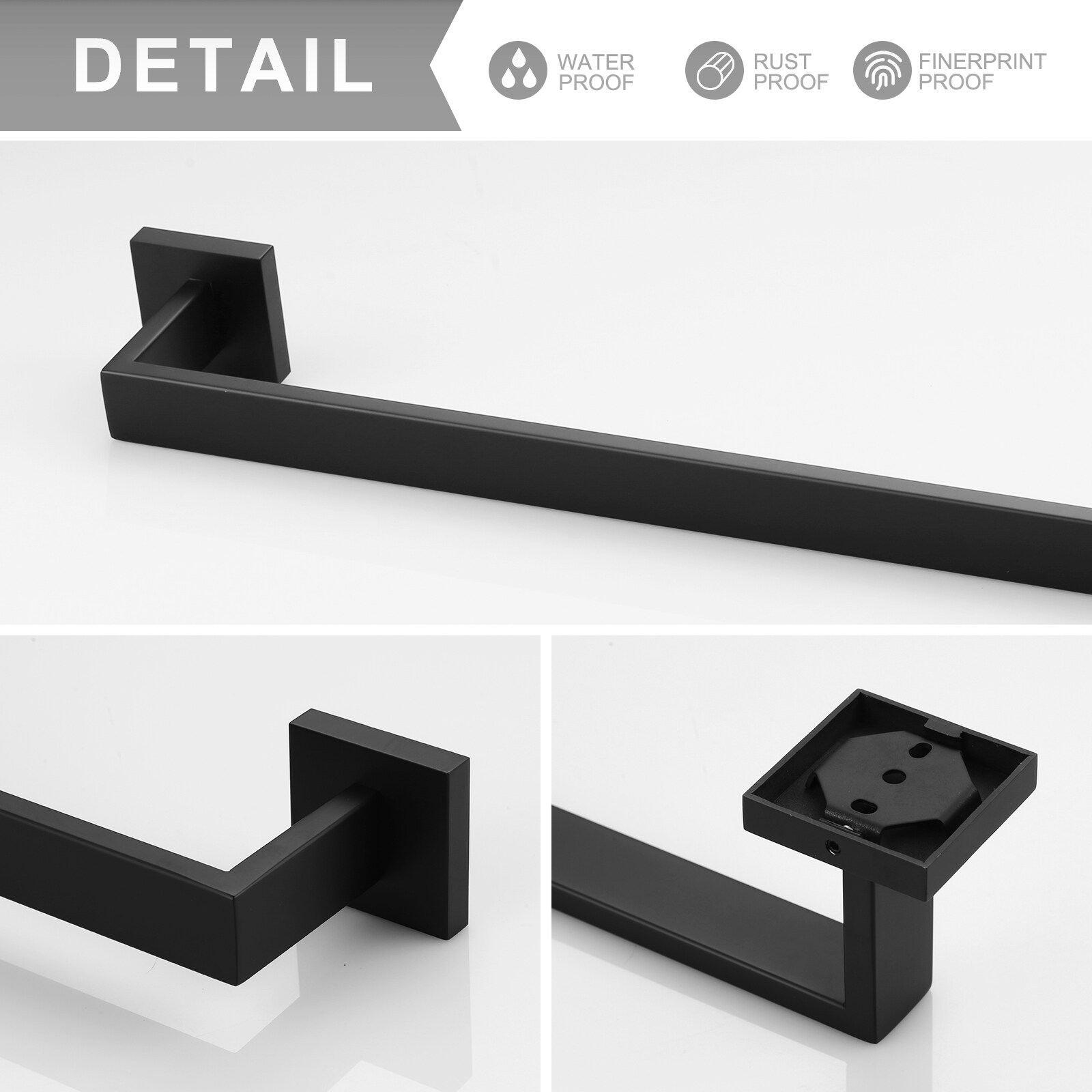 Juego de accesorios para baño en negro mate de 4 piezas WOWOW: Barra de toallas, portarrollos, gancho para batas incluidos 410094B-LW