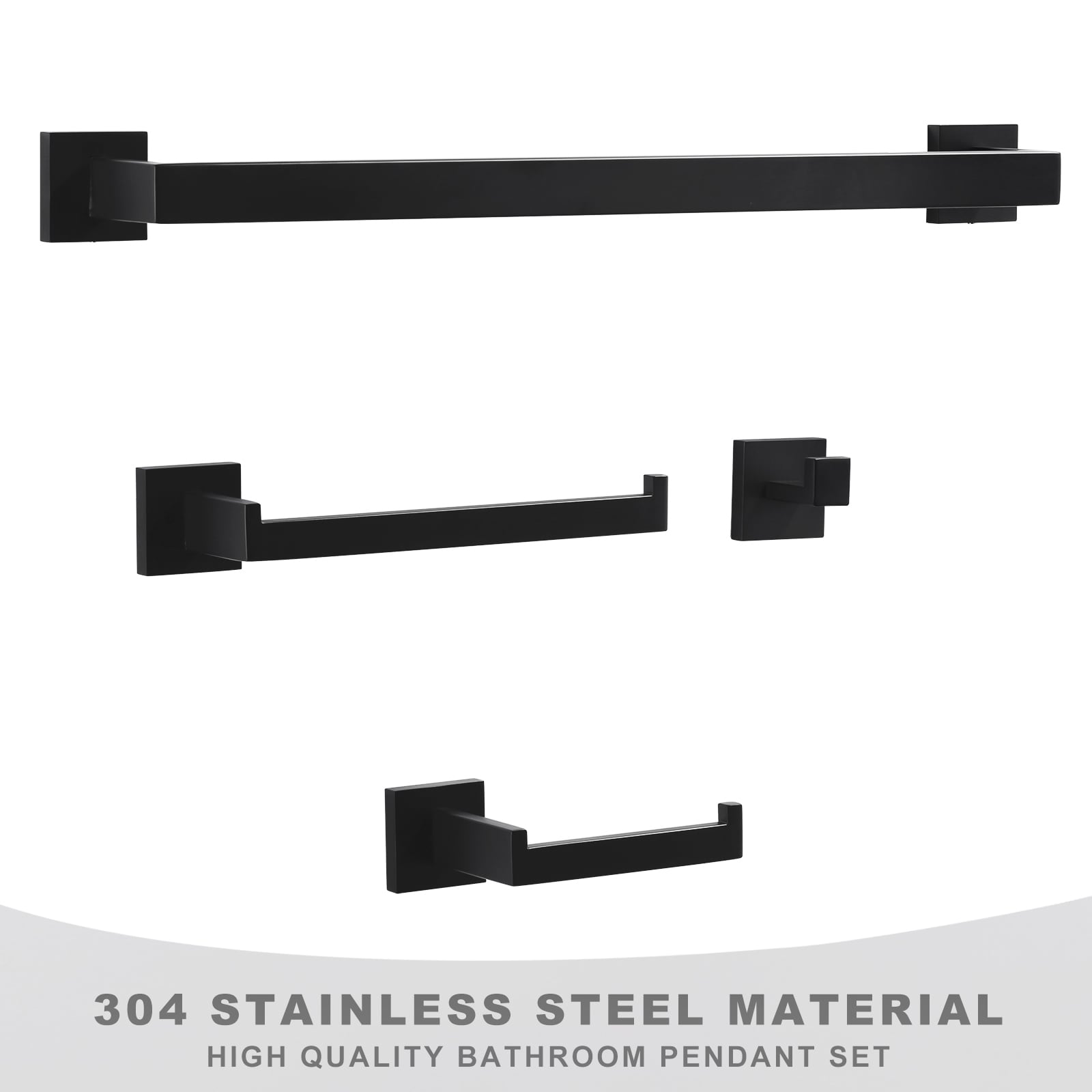 Juego de accesorios para baño en negro mate de 4 piezas WOWOW: Barra de toallas, portarrollos, gancho para batas incluidos 410094B-LW
