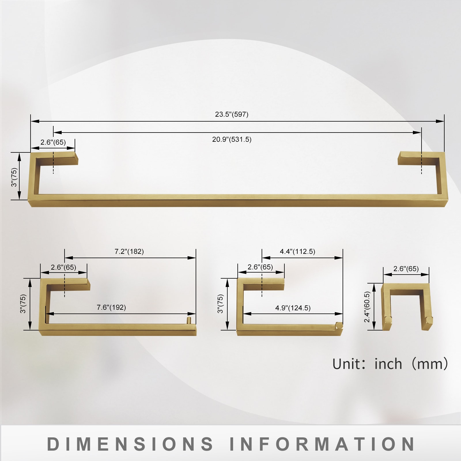 Juego de 4 Piezas de Accesorios de Baño Decorativos en Dorado: Barra para Toallas, Porta Papel Higiénico, Gancho para Batas incluidos 410065G-LW