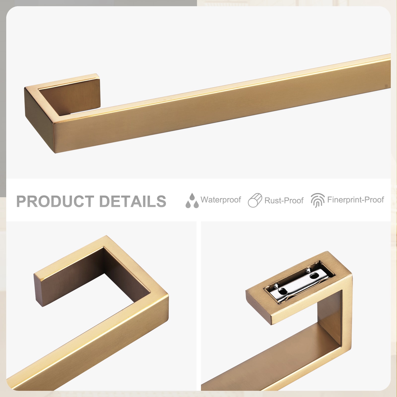 Juego de 4 Piezas de Accesorios de Baño Decorativos en Dorado: Barra para Toallas, Porta Papel Higiénico, Gancho para Batas incluidos 410065G-LW