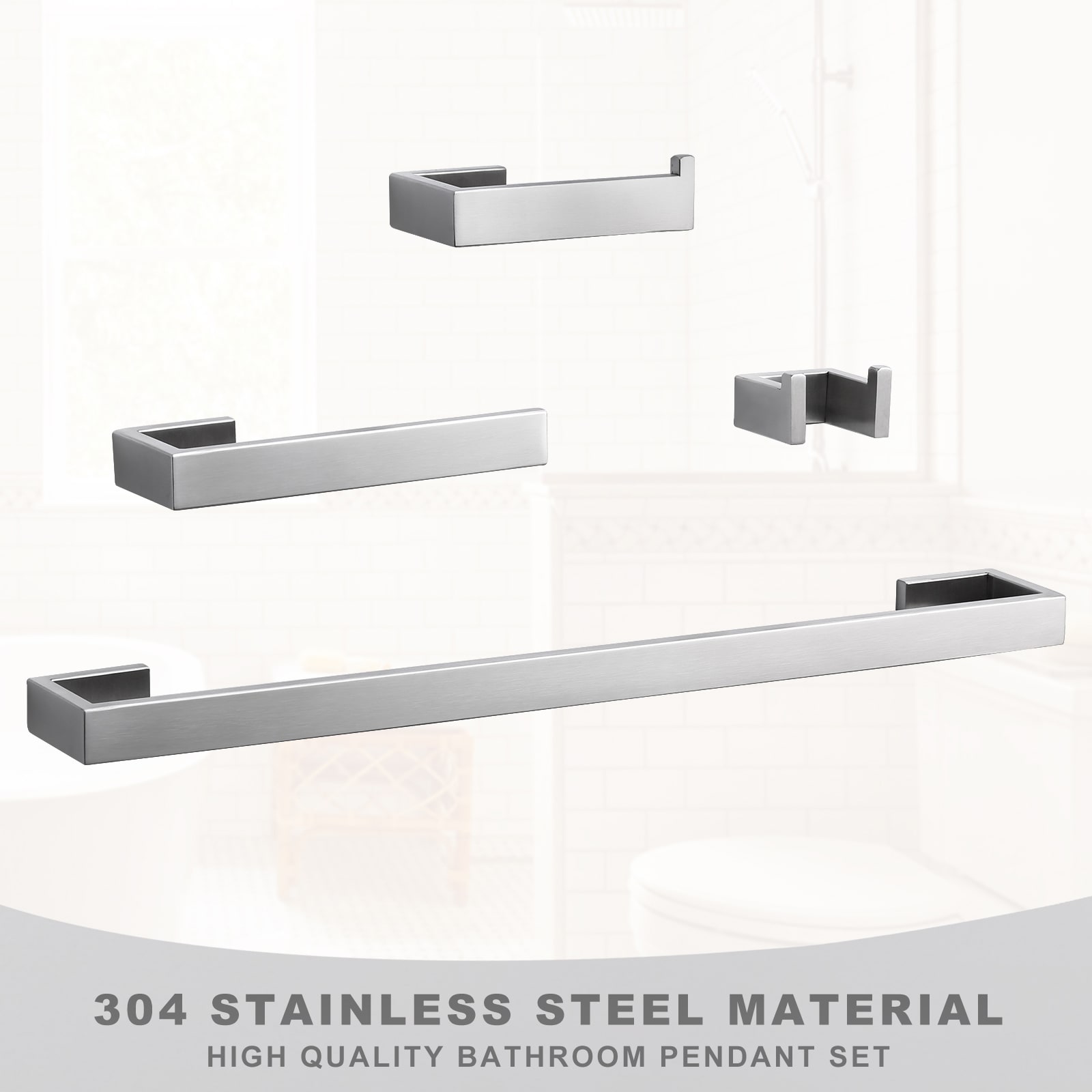 Set de accesorios de baño decorativos en níquel cepillado de 4 piezas WOWOW - Incluye barra de toalla, porta papel higiénico y gancho para batas