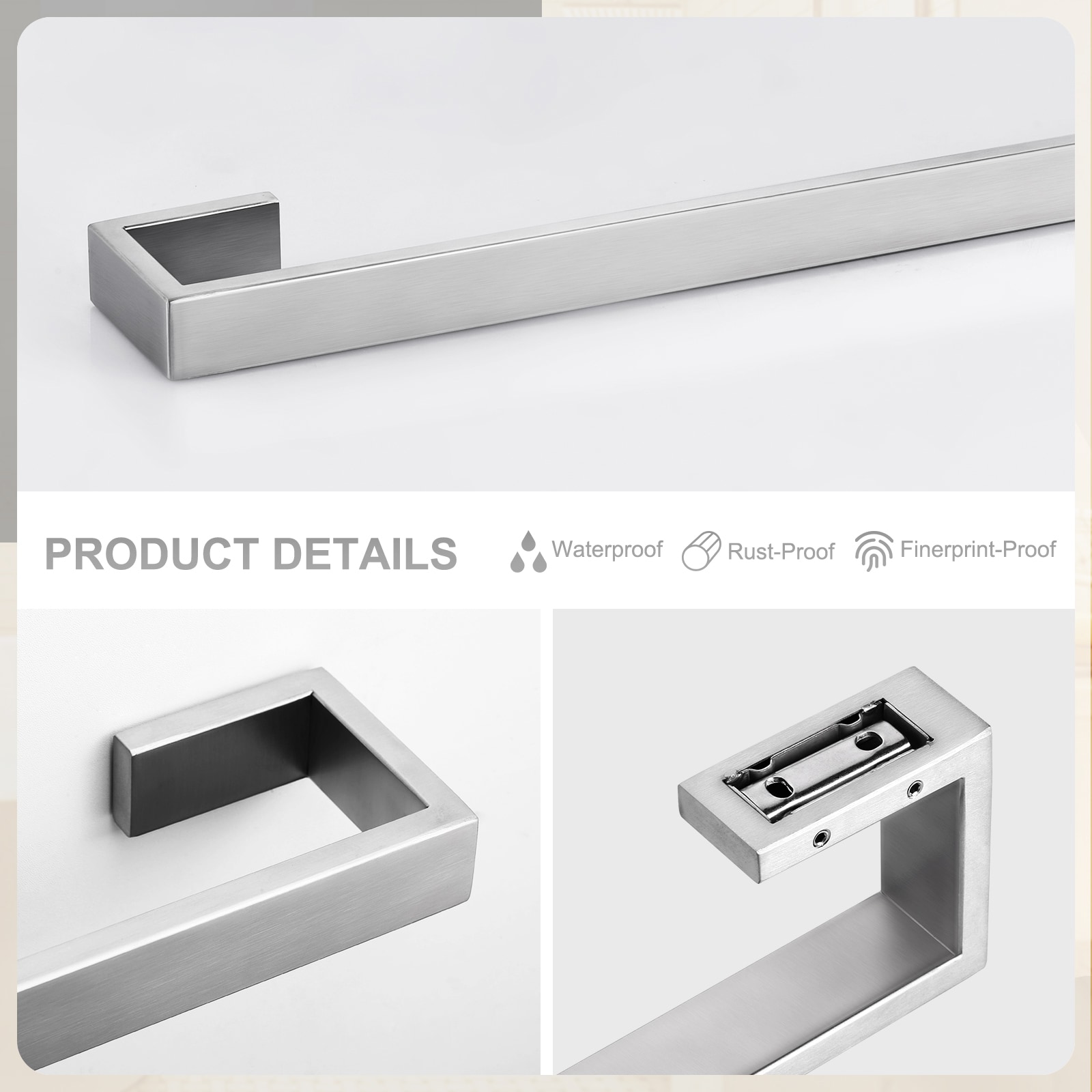 Set de accesorios de baño decorativos en níquel cepillado de 4 piezas WOWOW - Incluye barra de toalla, porta papel higiénico y gancho para batas