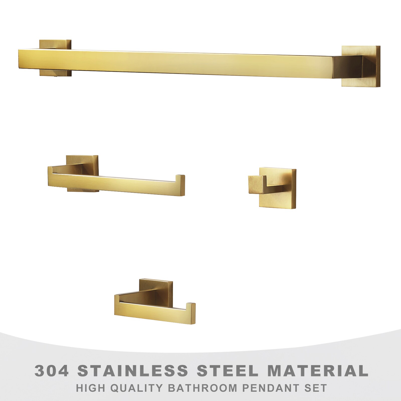 Juego de accesorios de baño decorativo en color dorado de 4 piezas: Barra para toallas, porta rollos de papel higiénico, gancho para batas incluido 410094G-LW