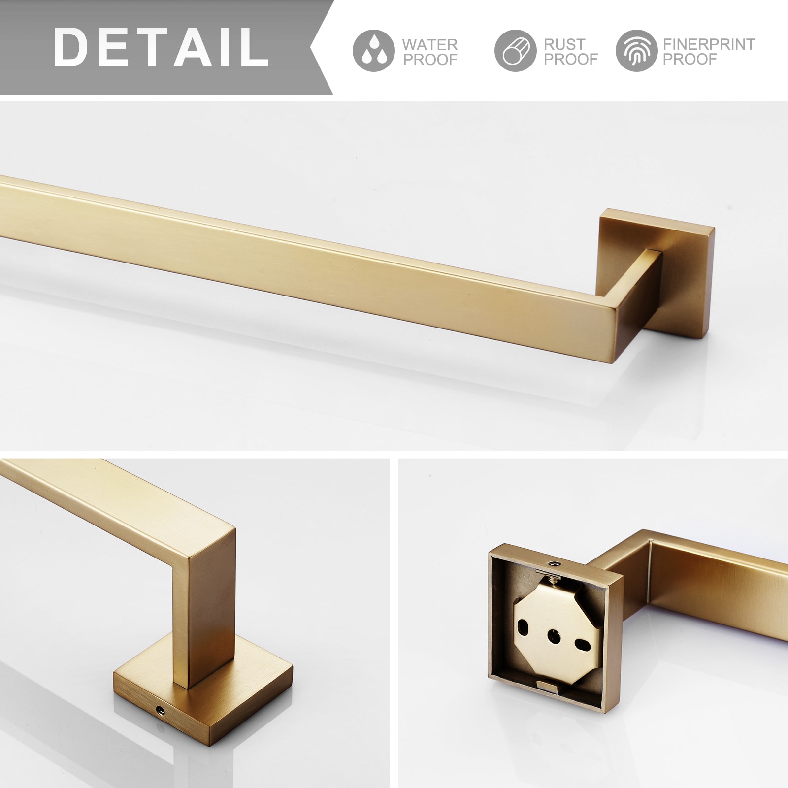 Juego de accesorios de baño decorativo en color dorado de 4 piezas: Barra para toallas, porta rollos de papel higiénico, gancho para batas incluido 410094G-LW