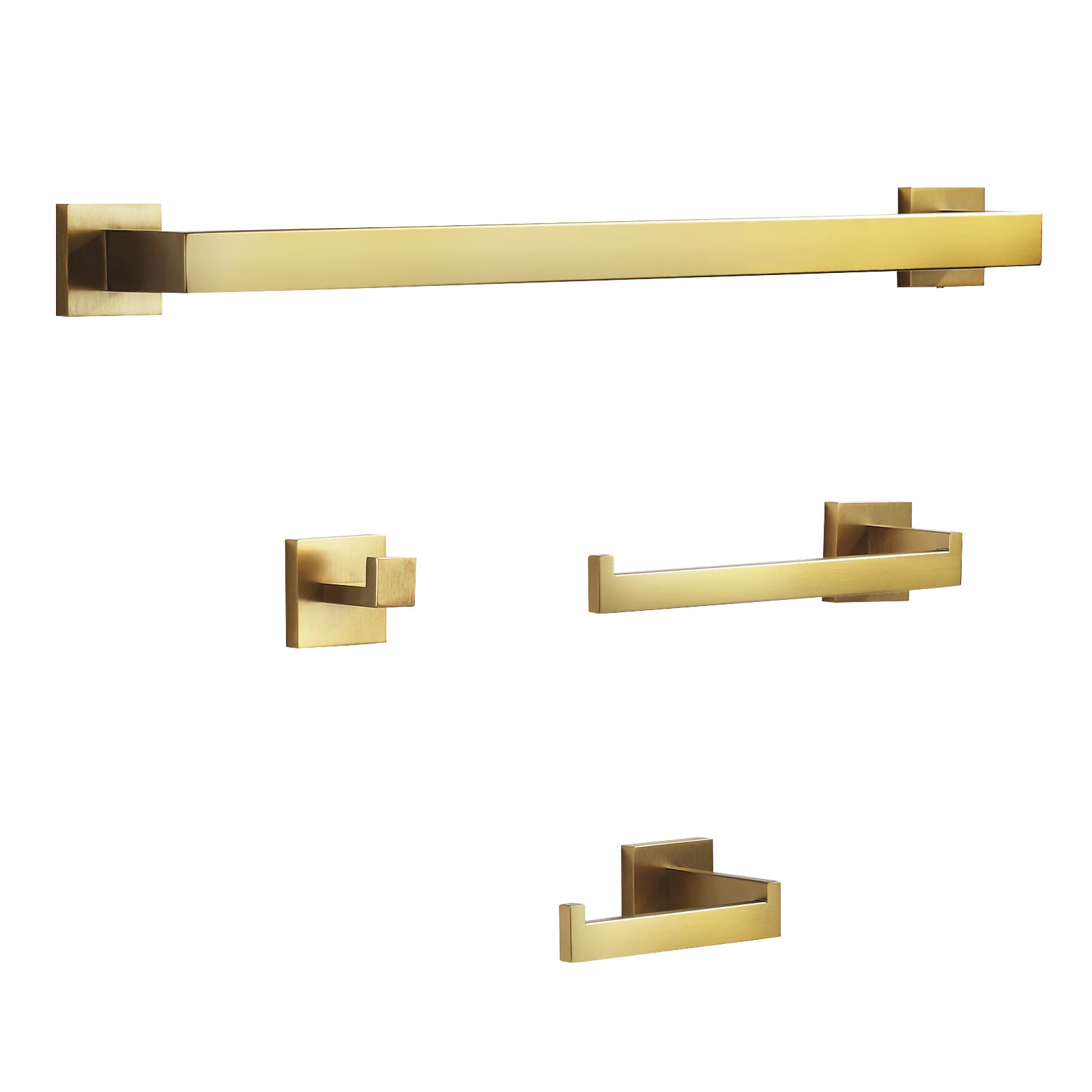 Juego de accesorios de baño decorativo en color dorado de 4 piezas: Barra para toallas, porta rollos de papel higiénico, gancho para batas incluido 410094G-LW
