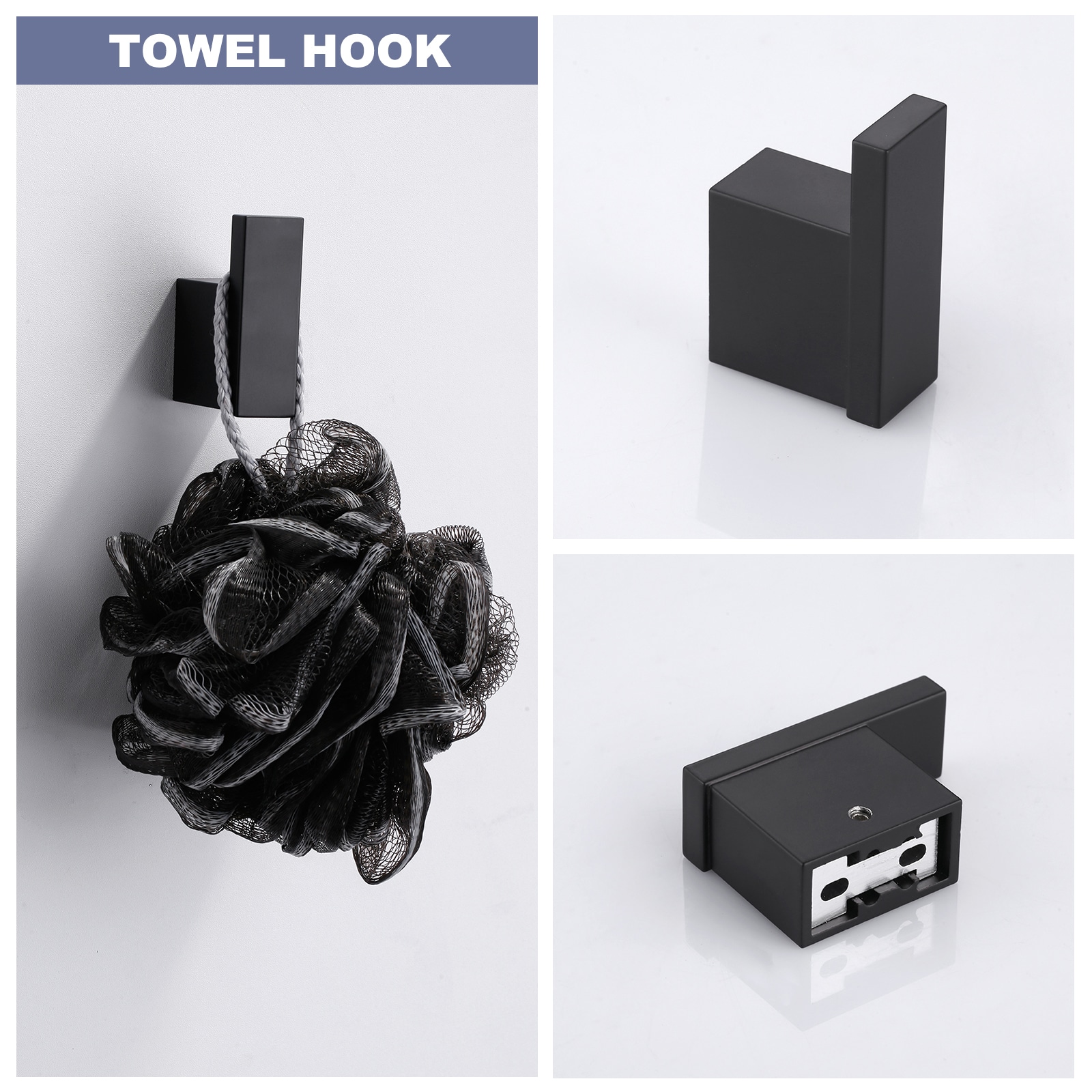 Juego de accesorios para baño decorativos de 5 piezas en color negro - incluye barra de toallas, portarrollos de papel higiénico y gancho para batas WOWOW 410155B-LW