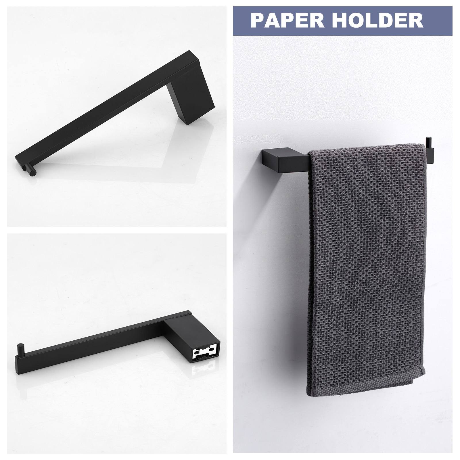 Juego de accesorios para baño decorativos de 5 piezas en color negro - incluye barra de toallas, portarrollos de papel higiénico y gancho para batas WOWOW 410155B-LW