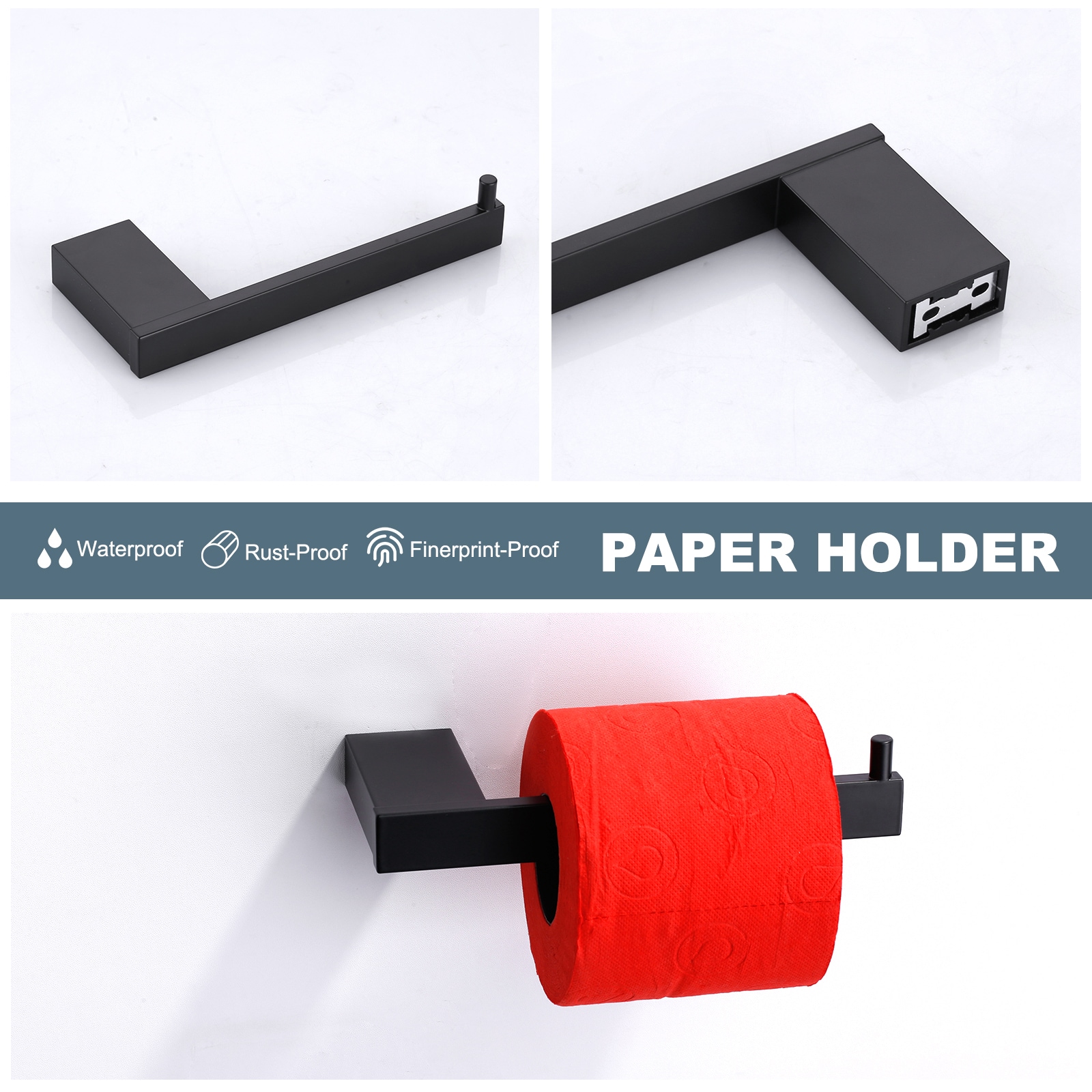 Juego de accesorios para baño decorativos de 5 piezas en color negro - incluye barra de toallas, portarrollos de papel higiénico y gancho para batas WOWOW 410155B-LW