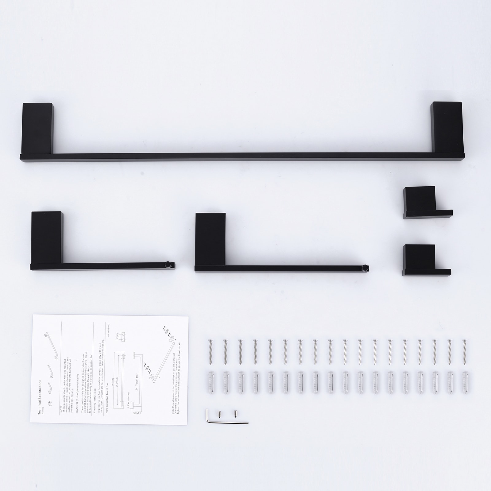 Juego de accesorios para baño decorativos de 5 piezas en color negro - incluye barra de toallas, portarrollos de papel higiénico y gancho para batas WOWOW 410155B-LW