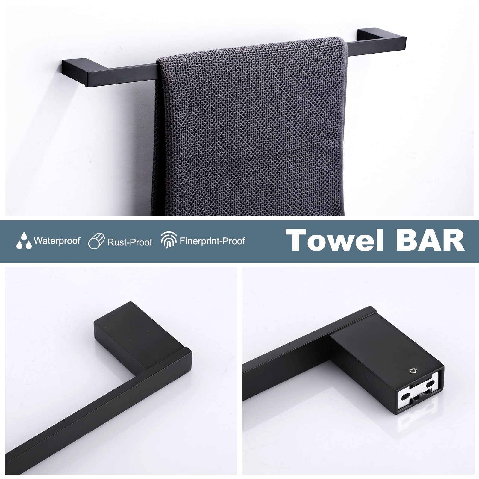 Juego de accesorios para baño decorativos de 5 piezas en color negro - incluye barra de toallas, portarrollos de papel higiénico y gancho para batas WOWOW 410155B-LW