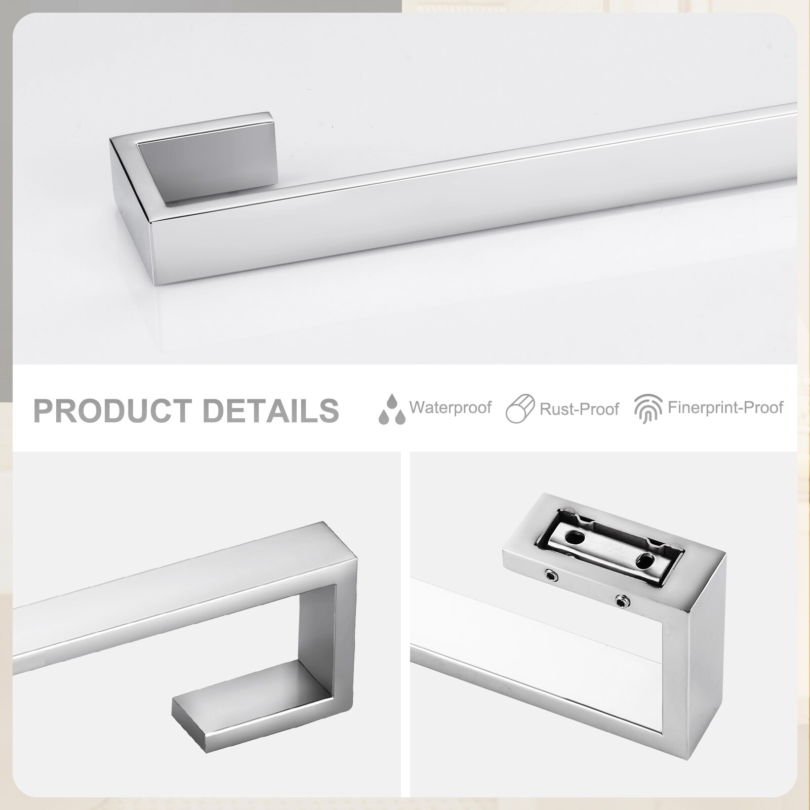 Set de Accesorios para Baño Decorativo de Cromo de 4 Piezas WOWOW - Incluye Barra de Toalla, Portarrollos de Papel Higiénico y Gancho para Batas 410065C-LW