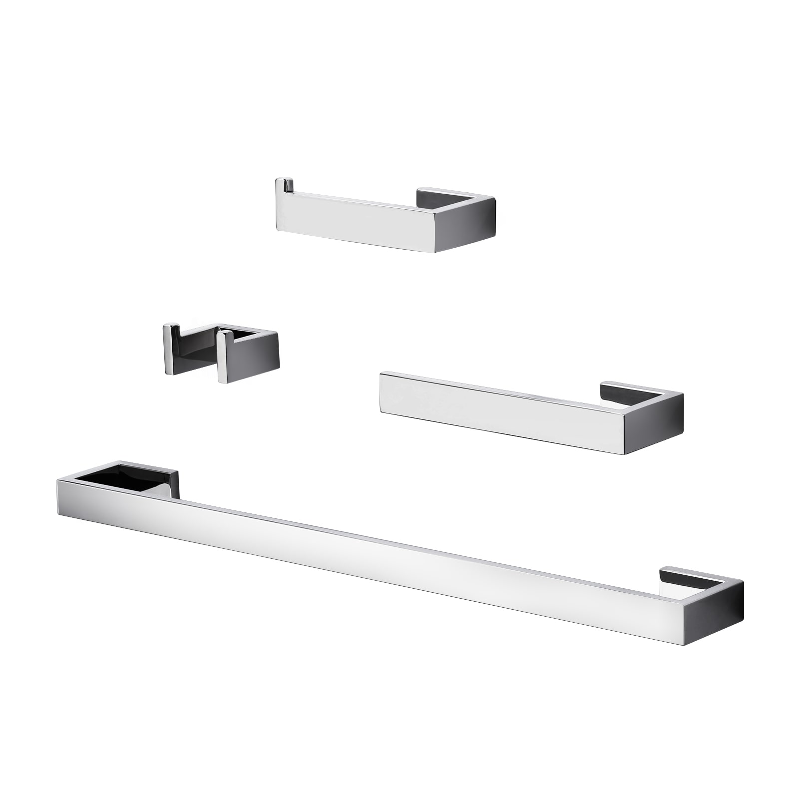 Set de Accesorios para Baño Decorativo de Cromo de 4 Piezas WOWOW - Incluye Barra de Toalla, Portarrollos de Papel Higiénico y Gancho para Batas 410065C-LW