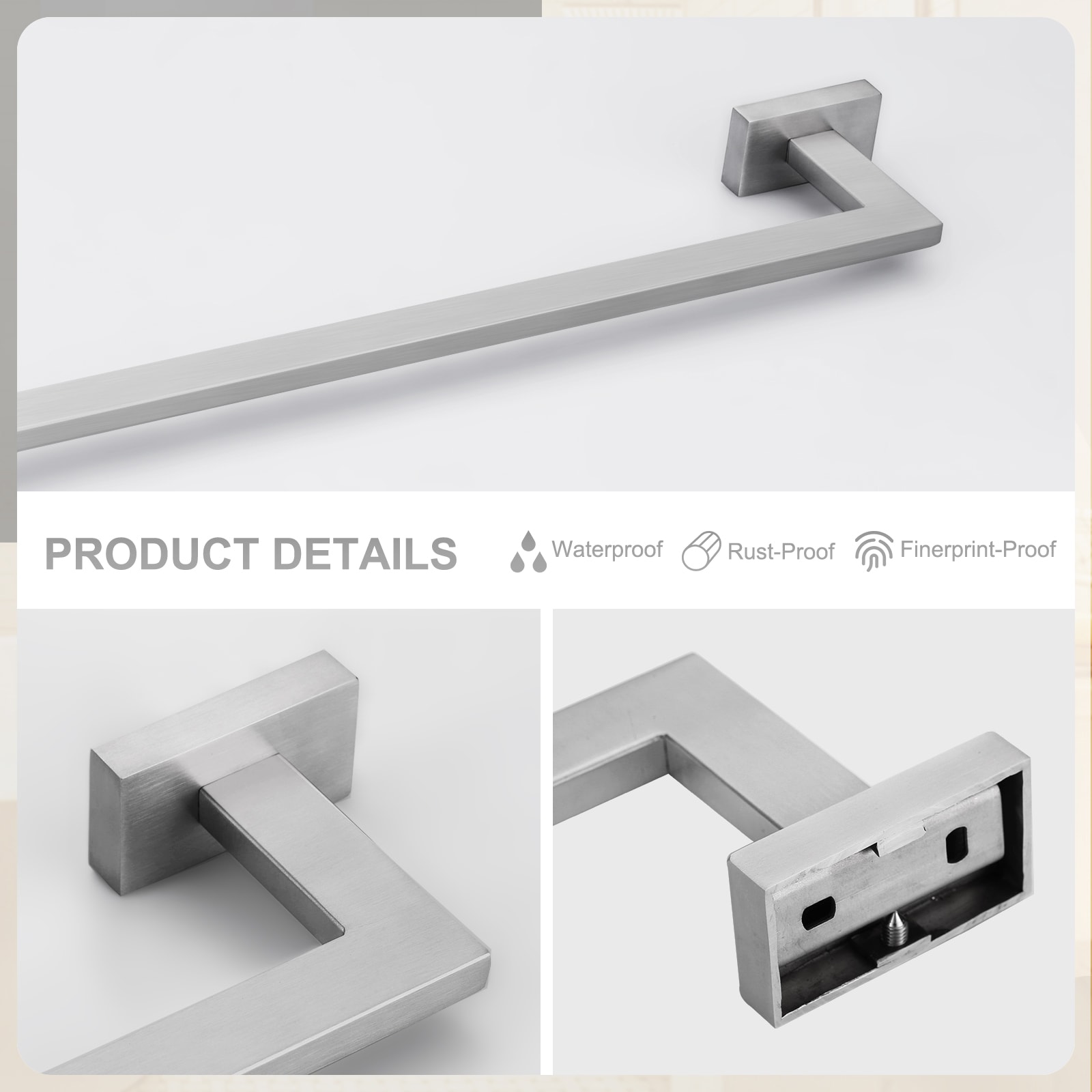 Set de 5 piezas de accesorios para baño en níquel cepillado, incluye barra de toallas, portapapel higiénico y gancho para batas - WOWOW