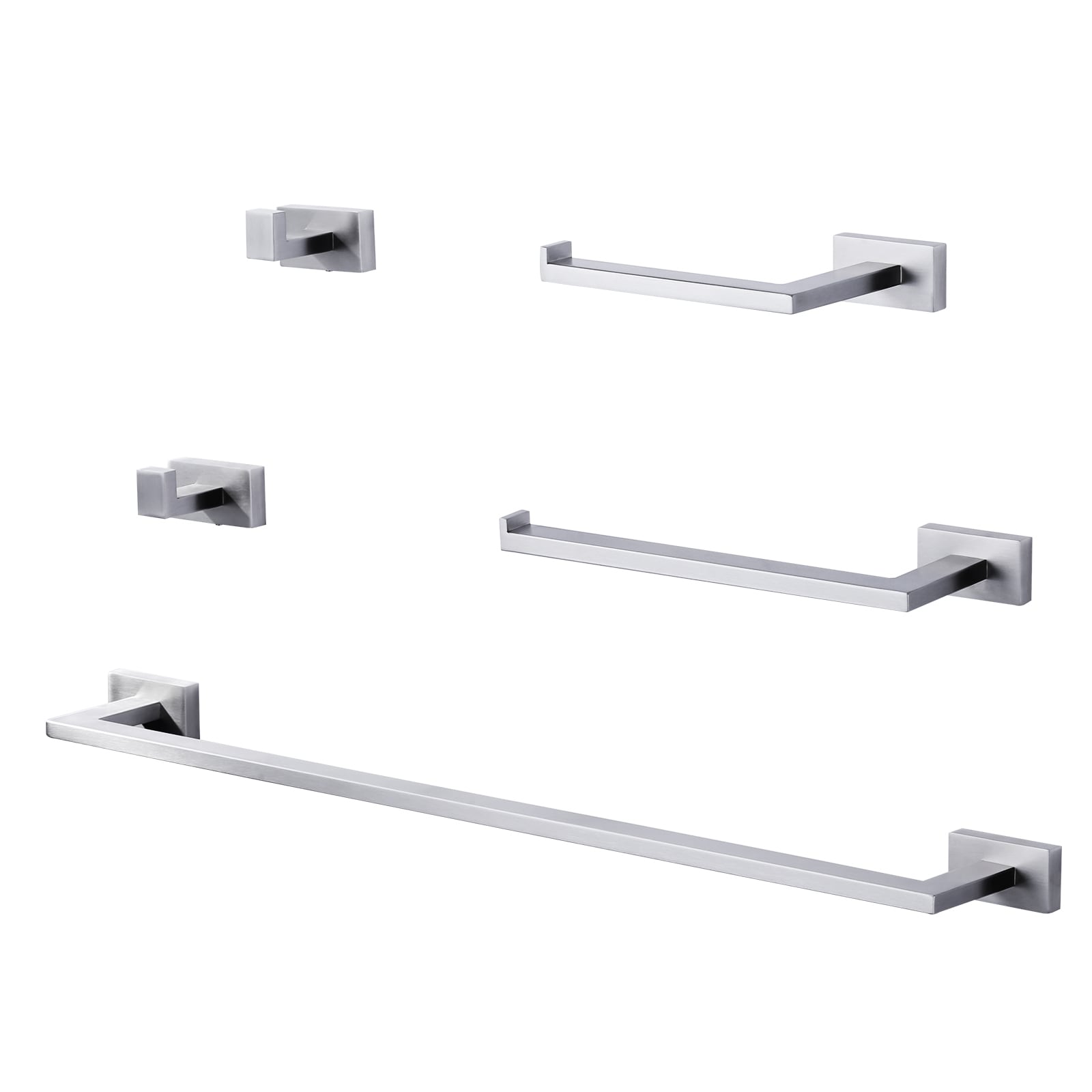 Set de 5 piezas de accesorios para baño en níquel cepillado, incluye barra de toallas, portapapel higiénico y gancho para batas - WOWOW