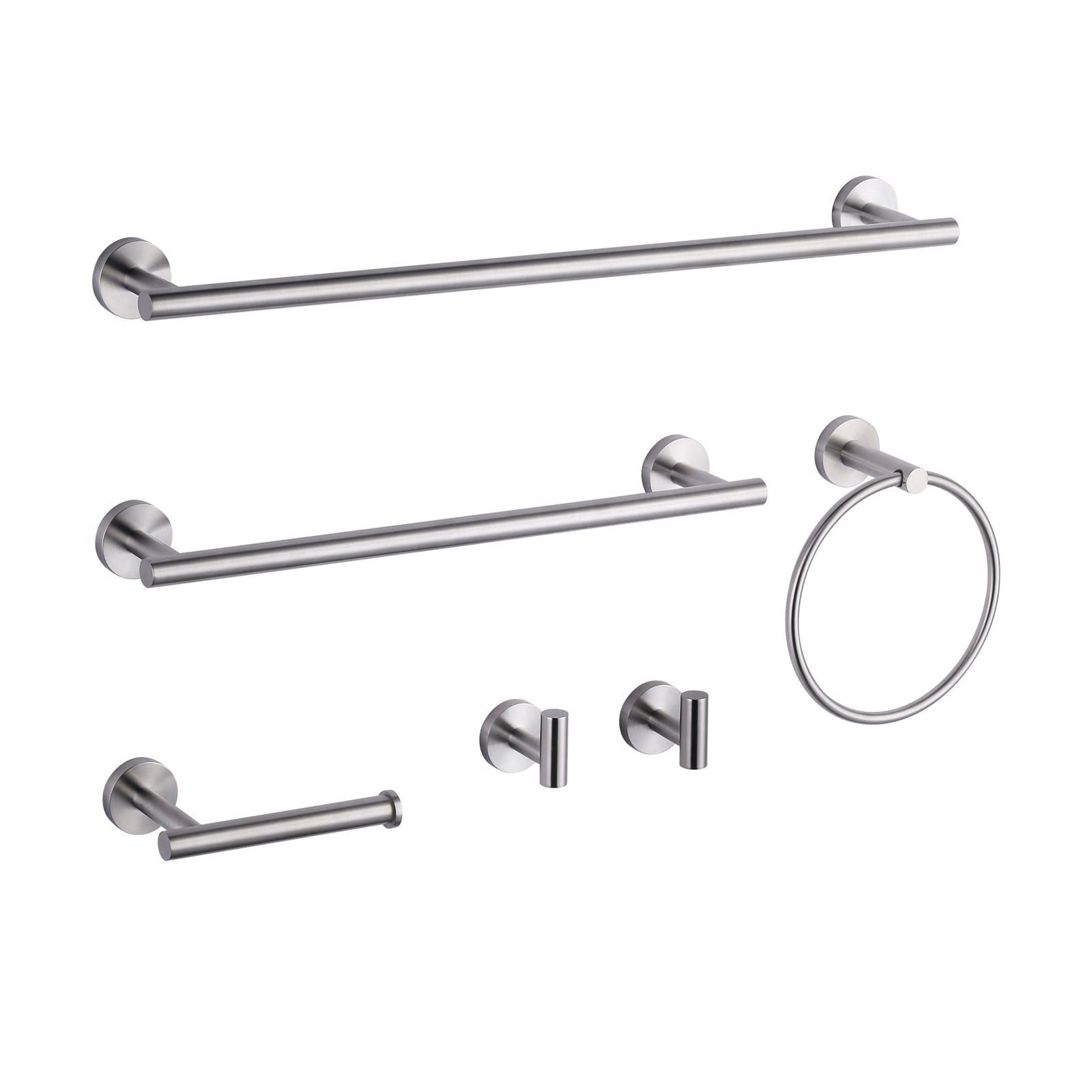 Juego de accesorios para baño en níquel cepillado de 6 piezas WOWOW - Barra de toalla, portarrollos de papel, argolla de toalla, gancho para batas incluido 410016-LW