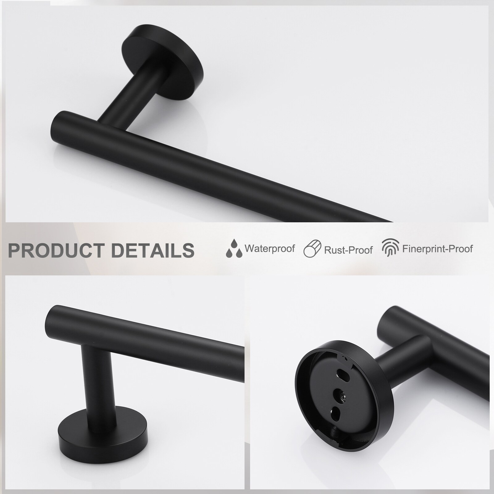 Juego de accesorios para baño decorativos de 3 piezas en negro - Barra de toalla, porta papel higiénico, gancho para bata incluidos 410013B-LW