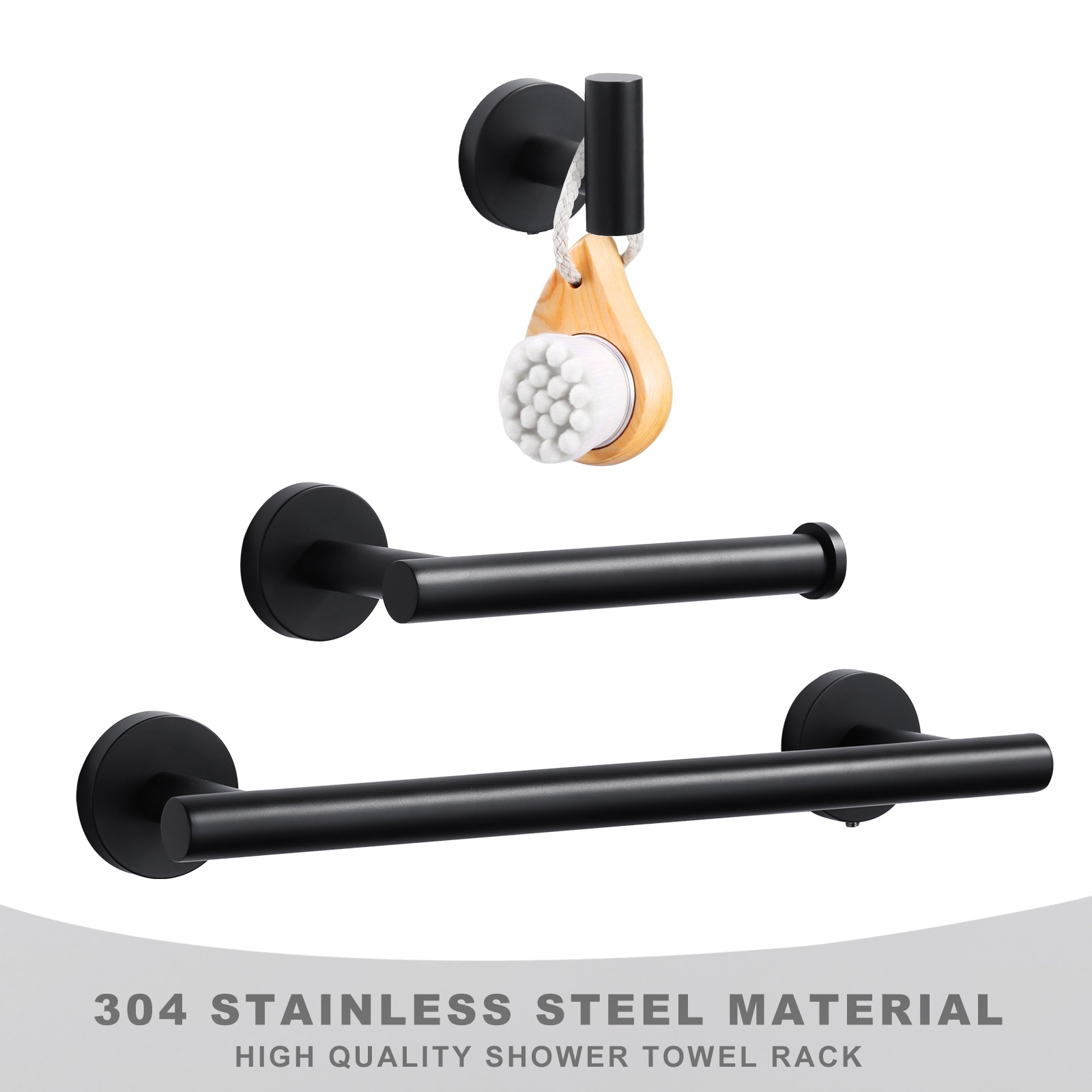 Juego de accesorios para baño decorativos de 3 piezas en negro - Barra de toalla, porta papel higiénico, gancho para bata incluidos 410013B-LW