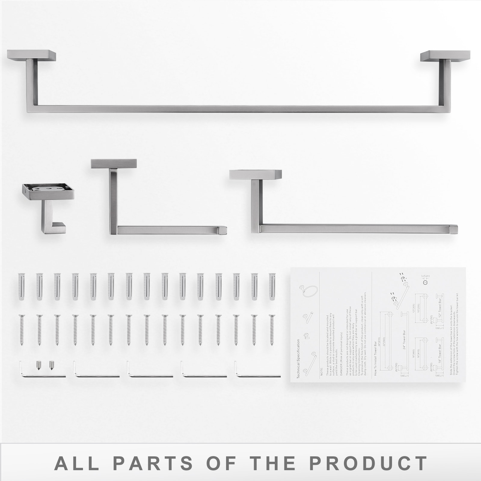 Set de accesorios para baño en níquel cepillado de 4 piezas WOWOW - Barra para toallas, portarrollos, gancho para batas incluido 410094-LW
