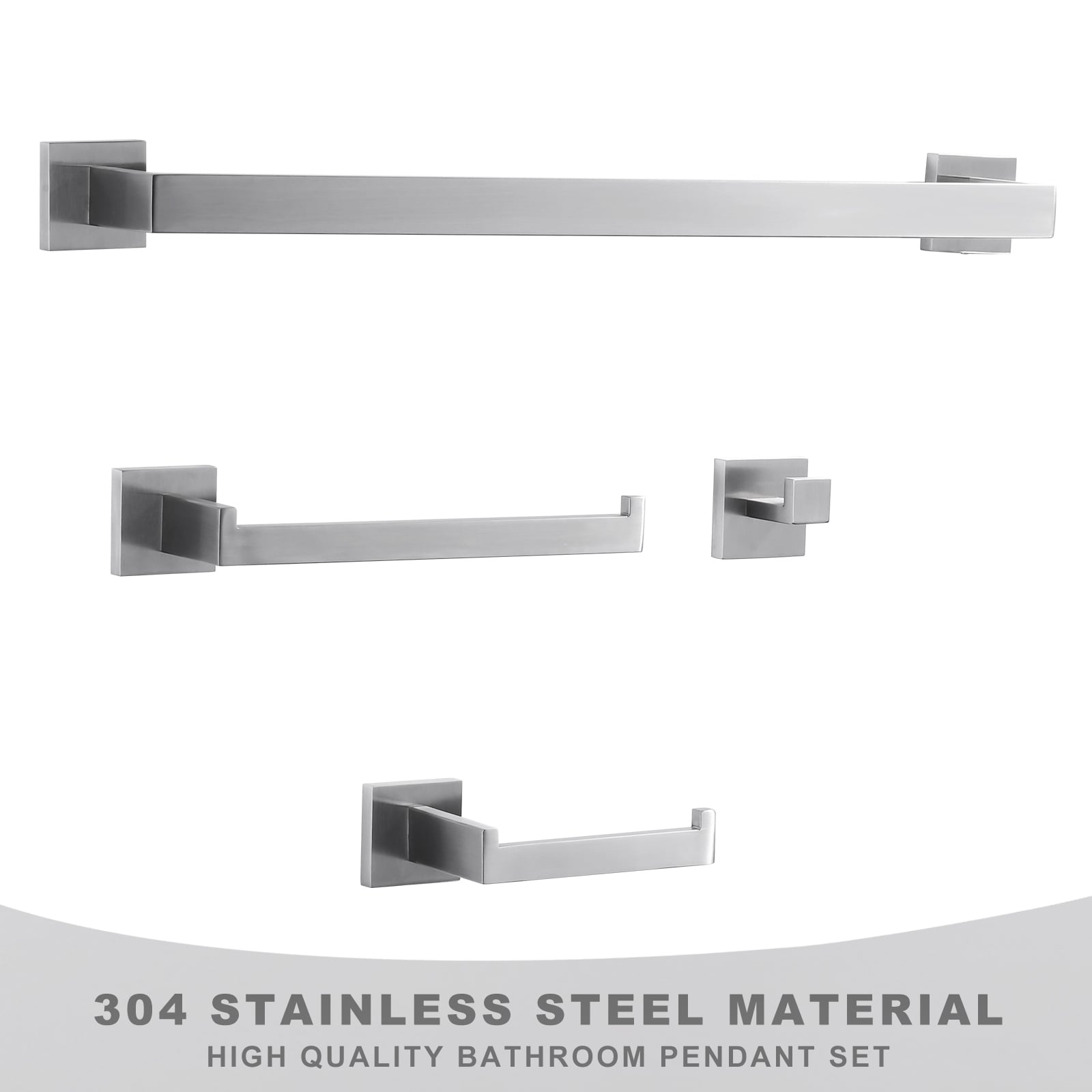 Set de accesorios para baño en níquel cepillado de 4 piezas WOWOW - Barra para toallas, portarrollos, gancho para batas incluido 410094-LW