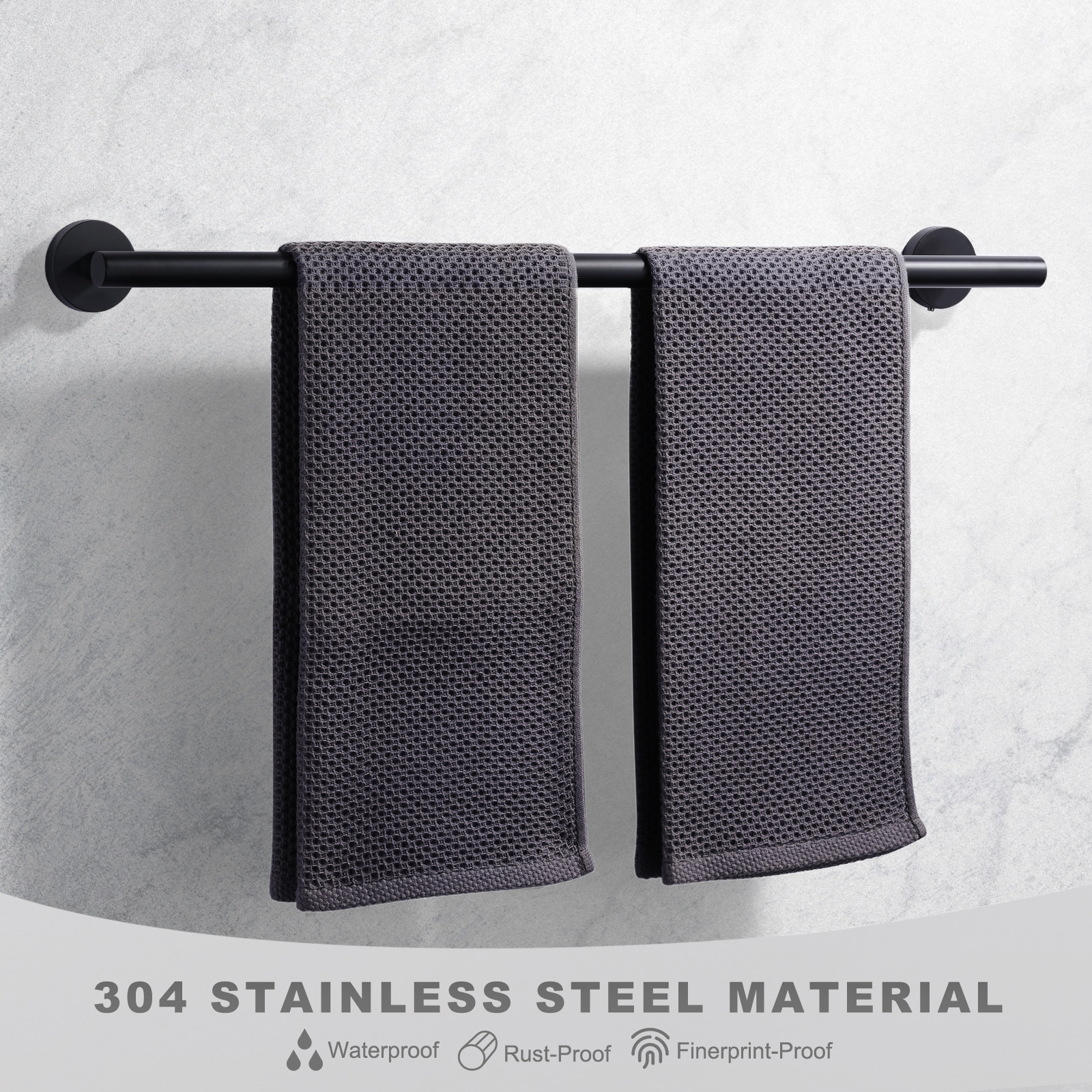 Juego de accesorios de baño decorativos en negro de 6 piezas WOWOW - Incluye barra para toallas, porta papel higiénico, argolla para toallas y gancho para batas 410016B-LW
