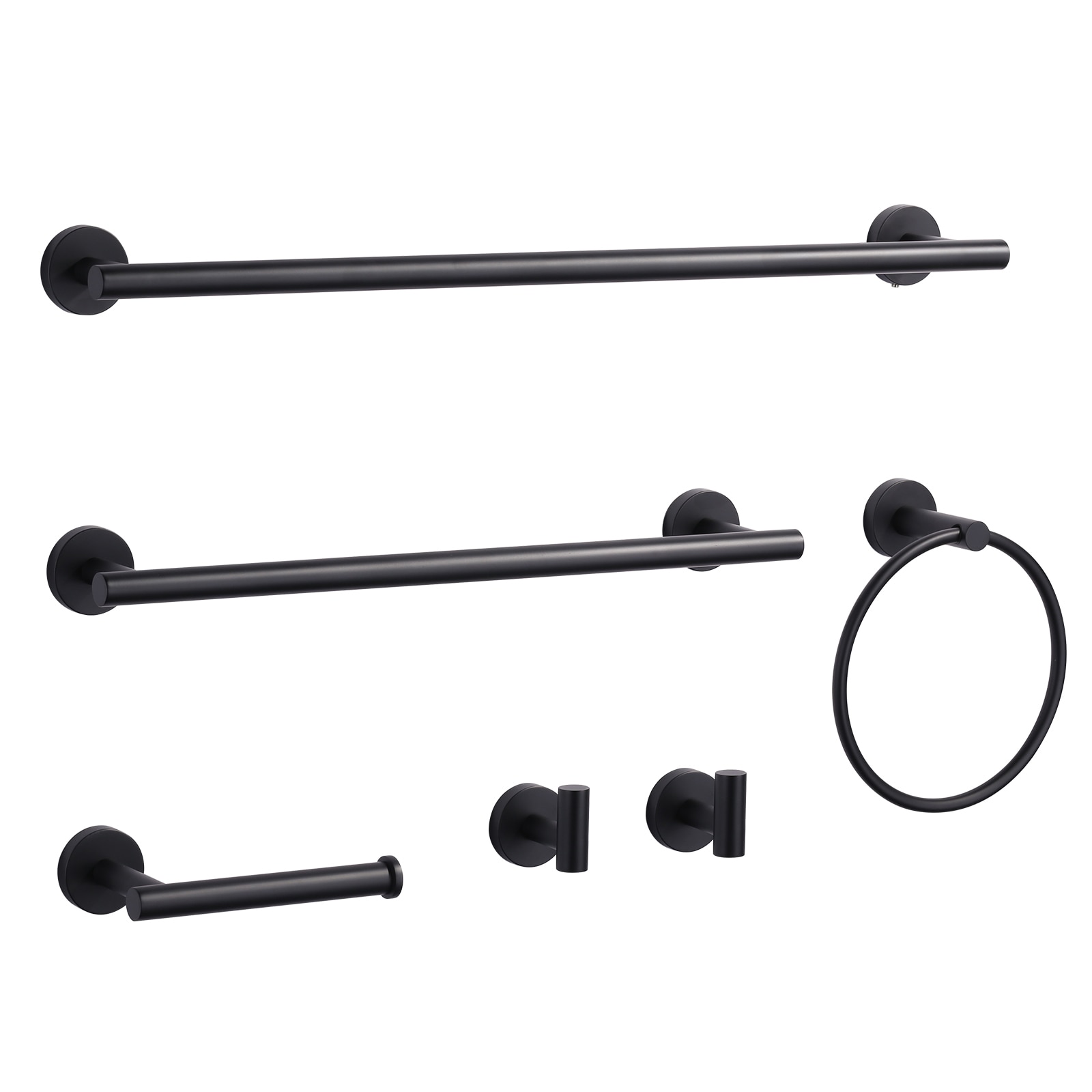Juego de accesorios de baño decorativos en negro de 6 piezas WOWOW - Incluye barra para toallas, porta papel higiénico, argolla para toallas y gancho para batas 410016B-LW