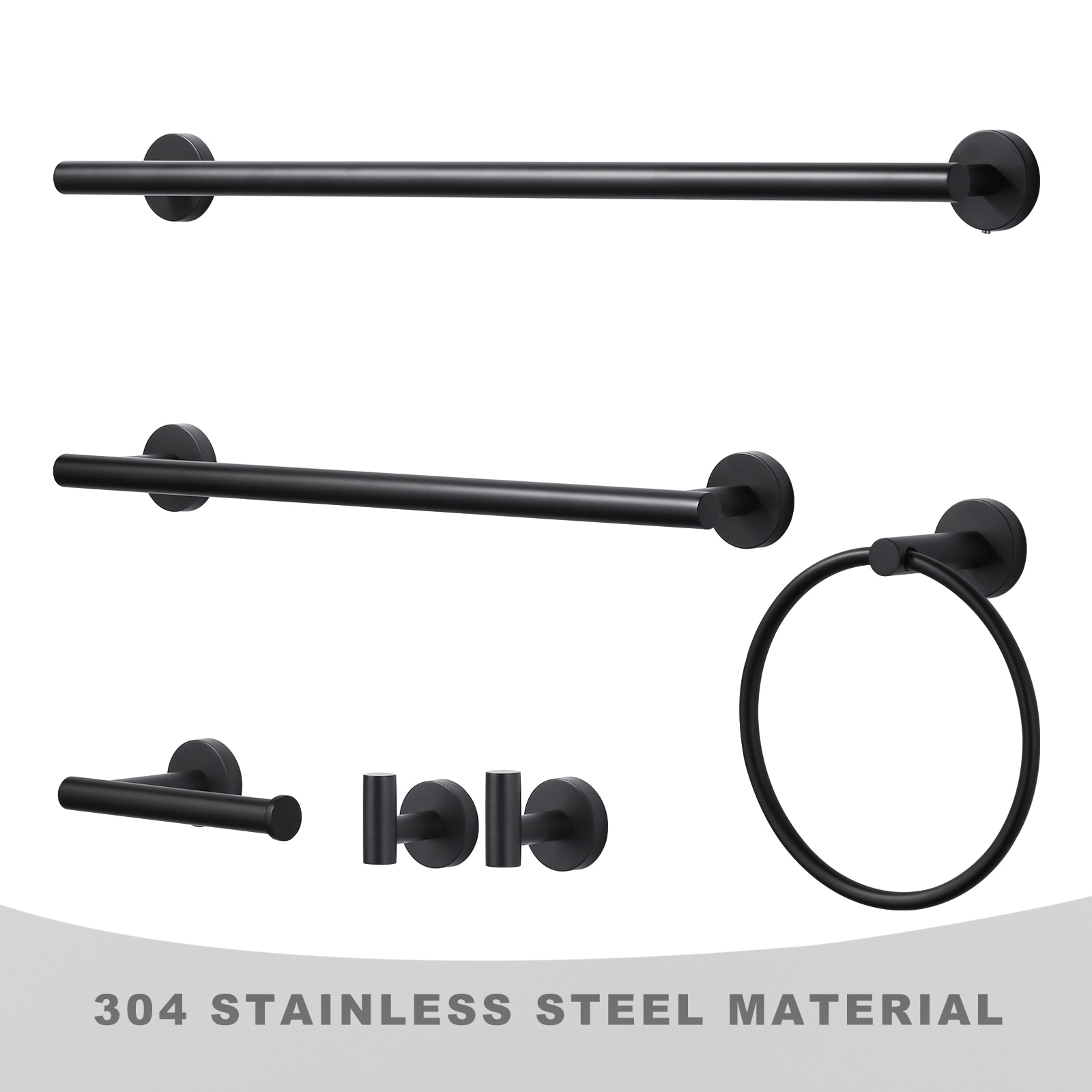Juego de accesorios de baño decorativos en negro de 6 piezas WOWOW - Incluye barra para toallas, porta papel higiénico, argolla para toallas y gancho para batas 410016B-LW